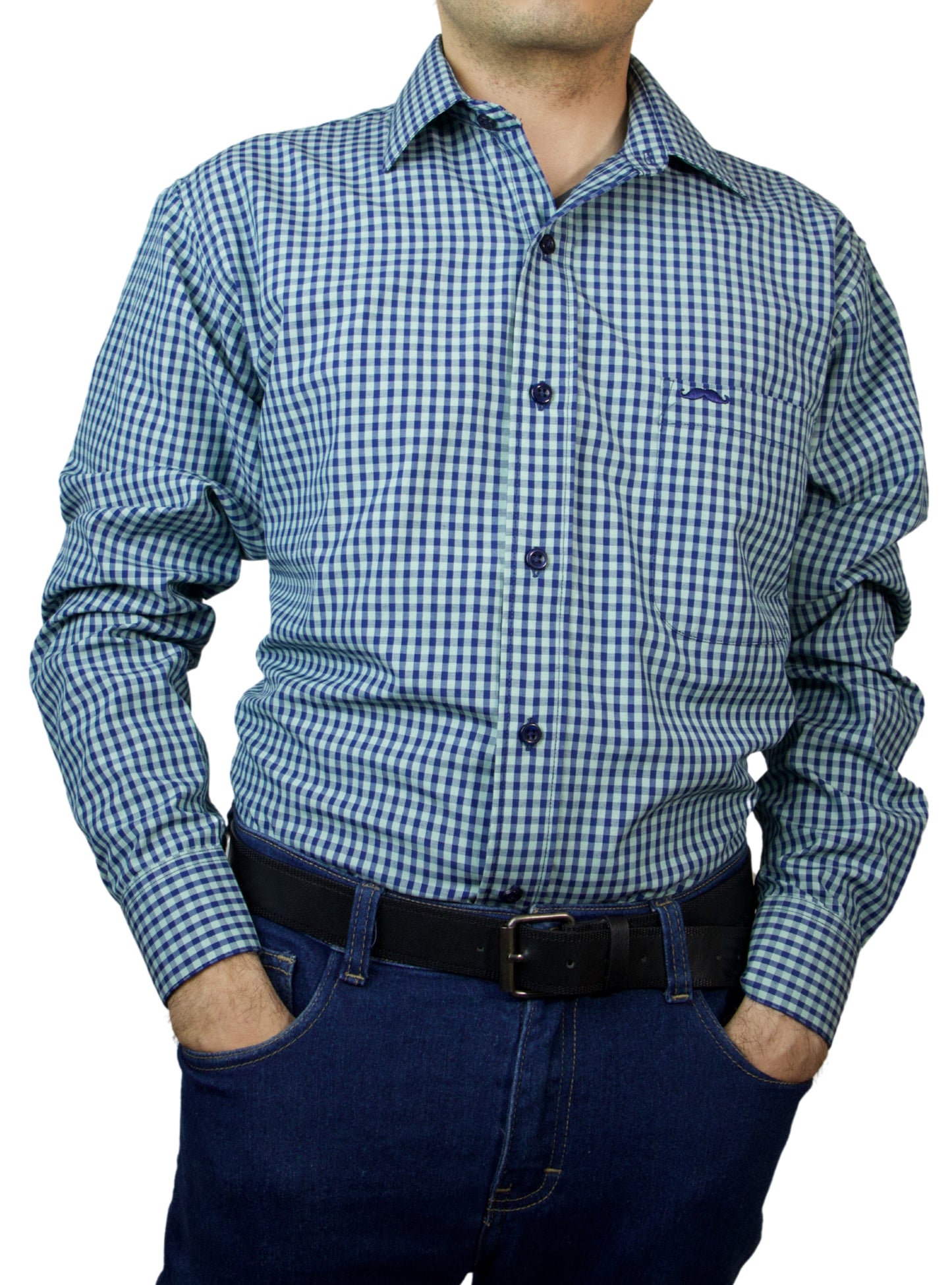 Camisa corte regular - Cuadro menta