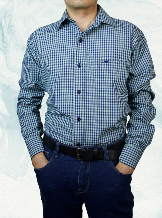 Camisa corte regular - Cuadro menta