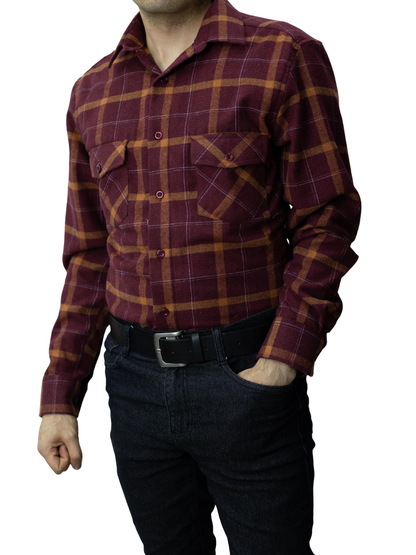 Camisa franela slim fit - Vino