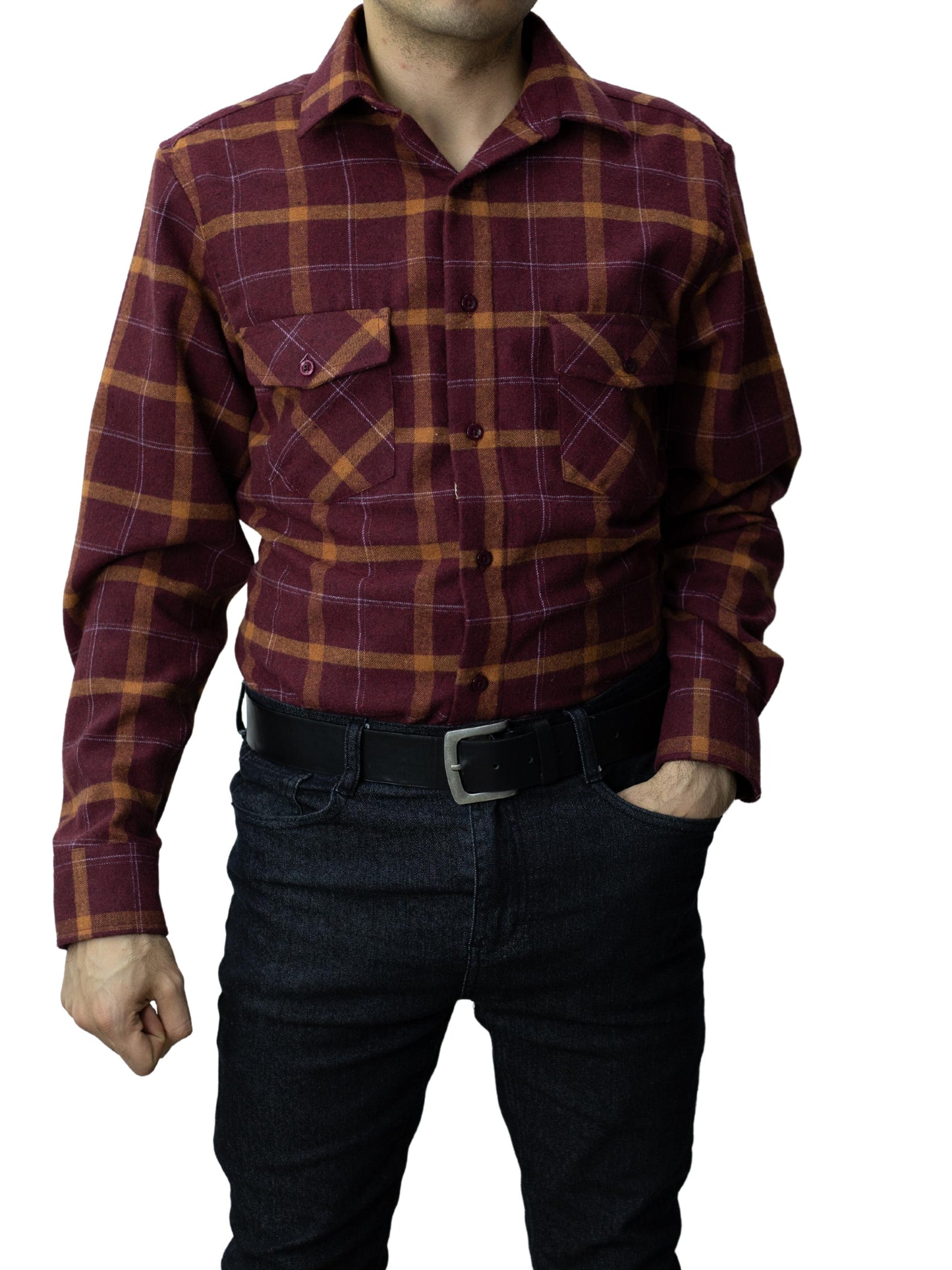 Camisa franela slim fit - Vino