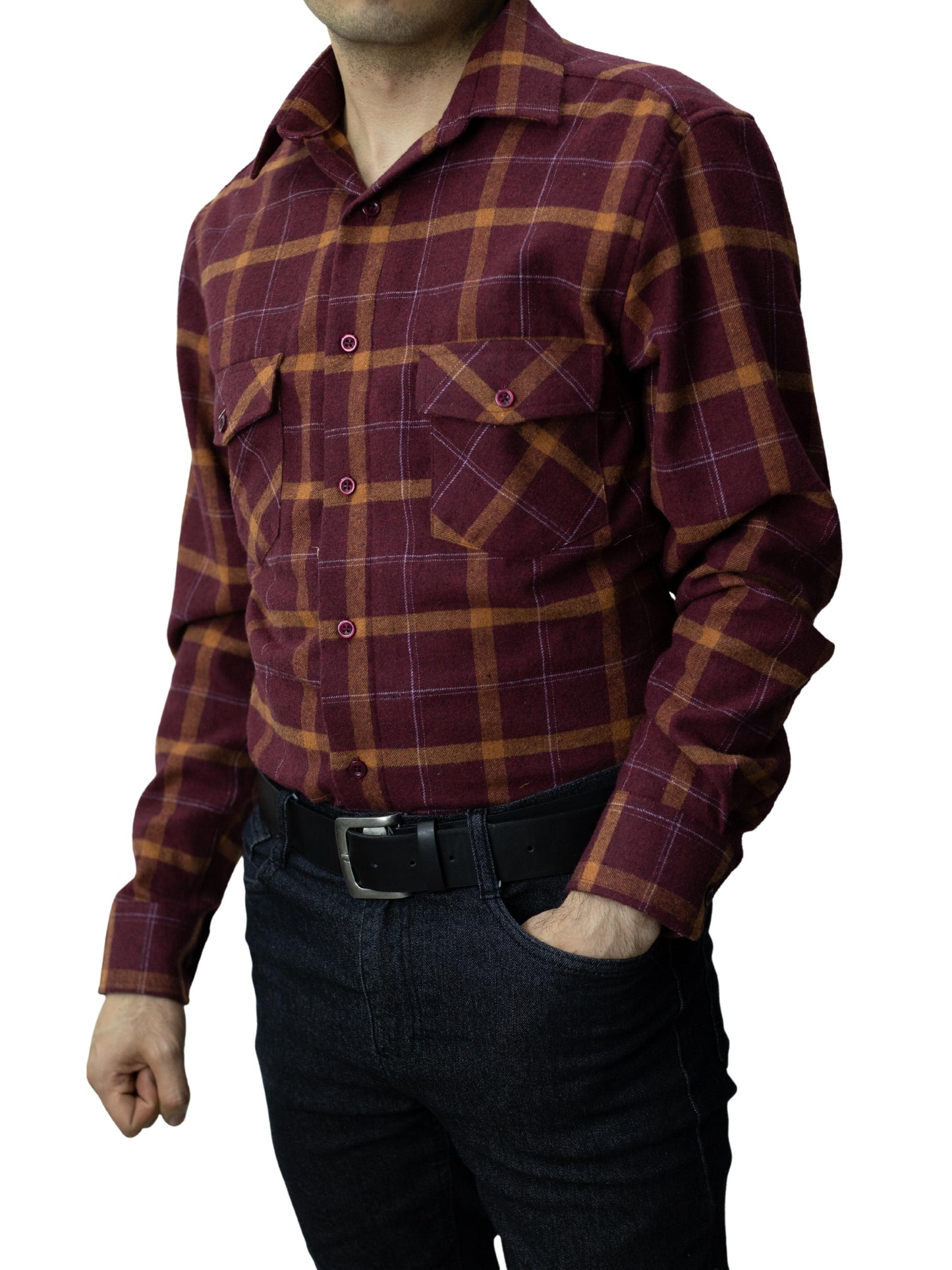 Camisa franela slim fit - Vino
