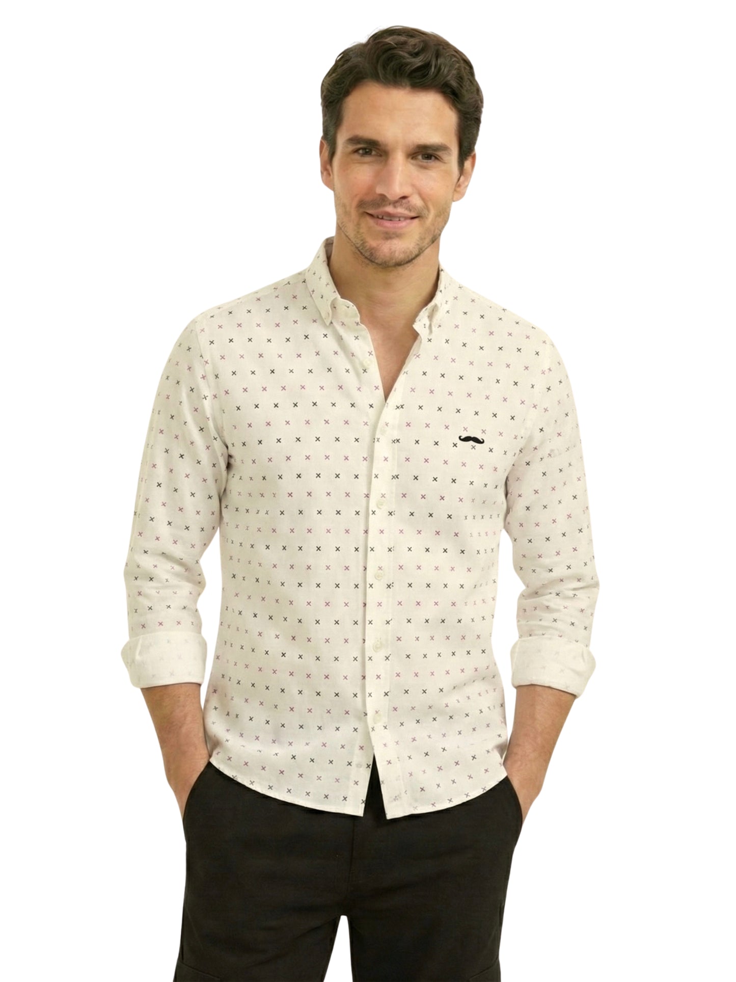 Camisa slim fit - Estampado beige