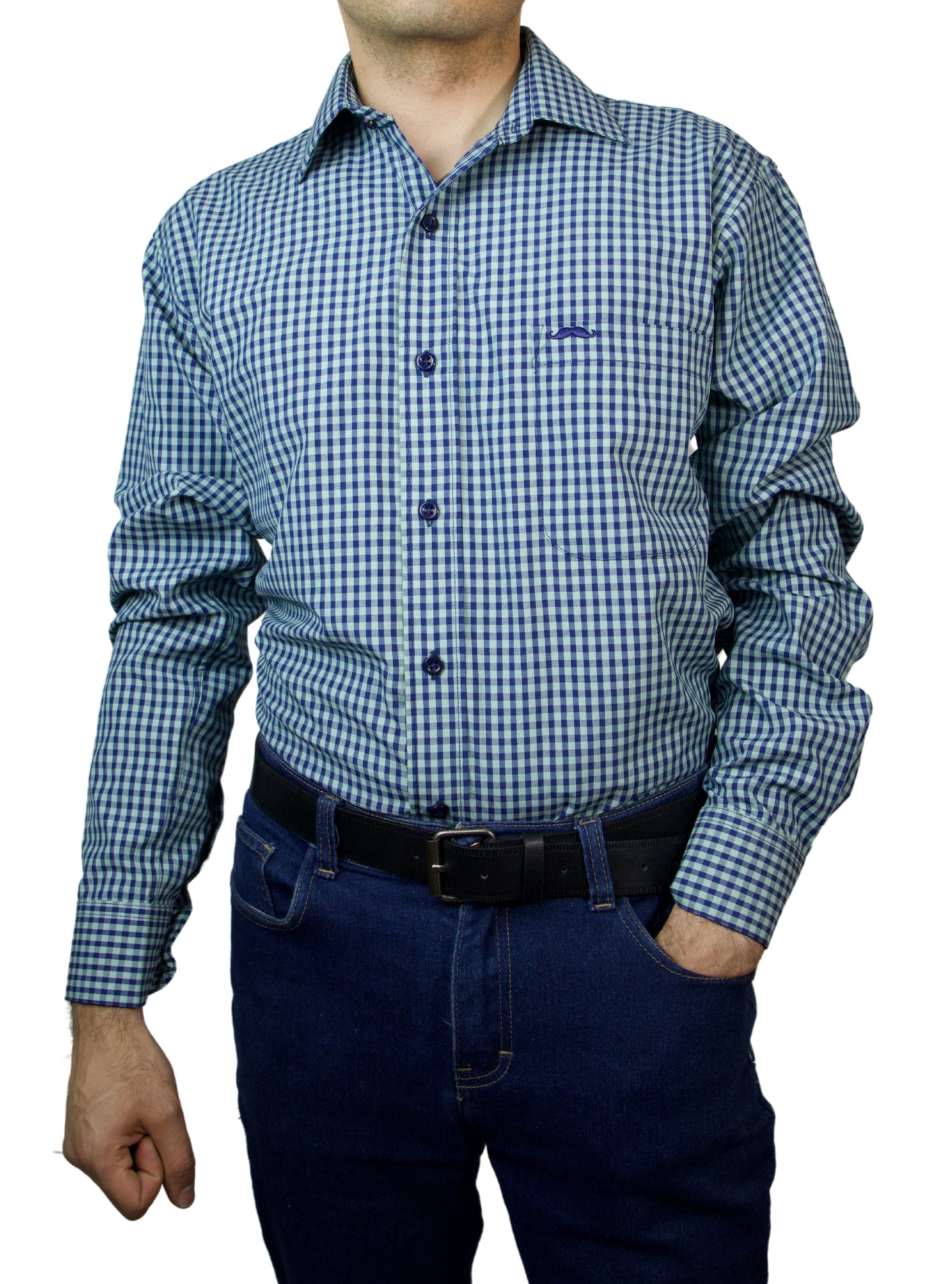 Camisa corte regular - Cuadro menta