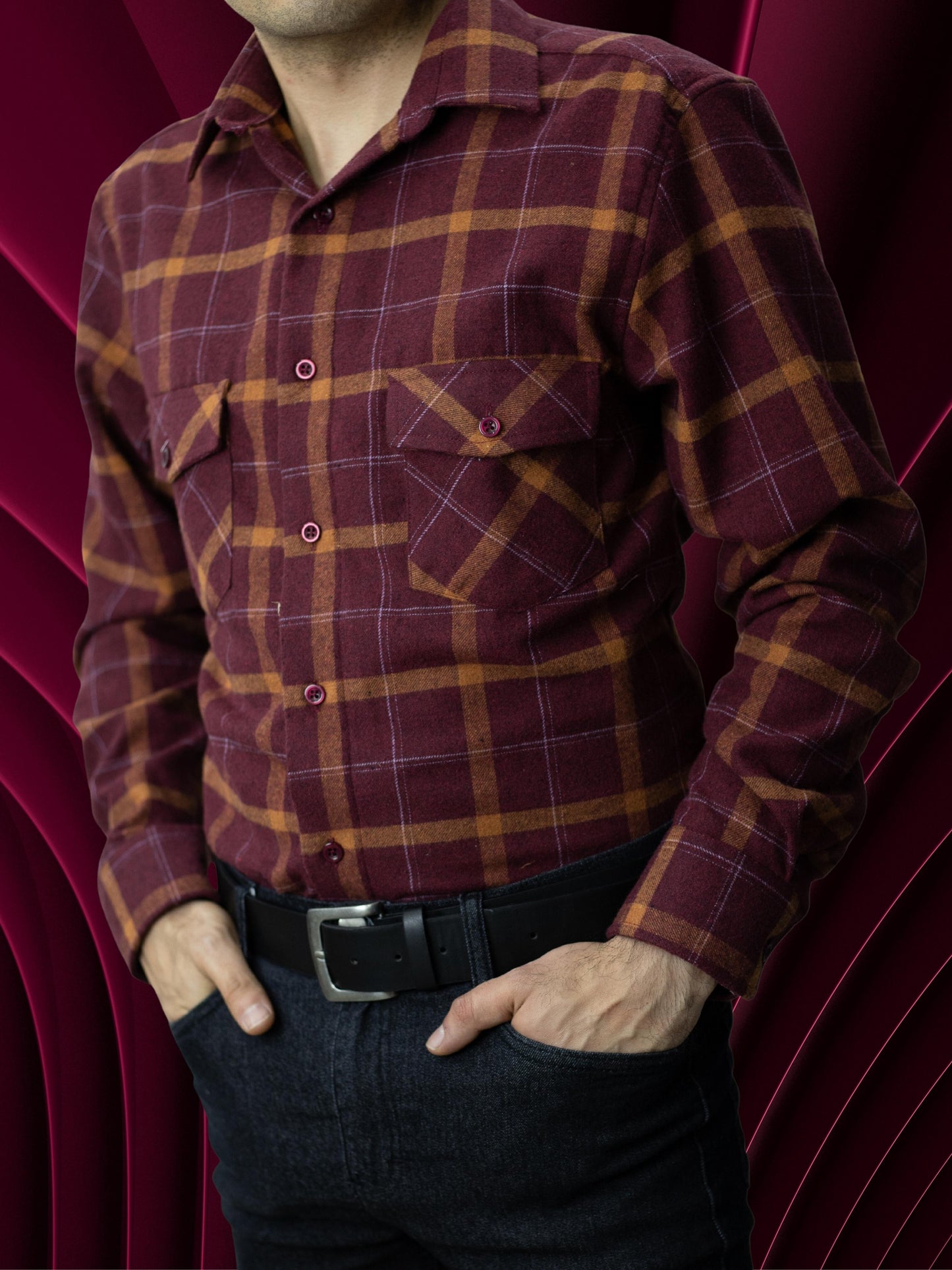Camisa franela slim fit - Vino