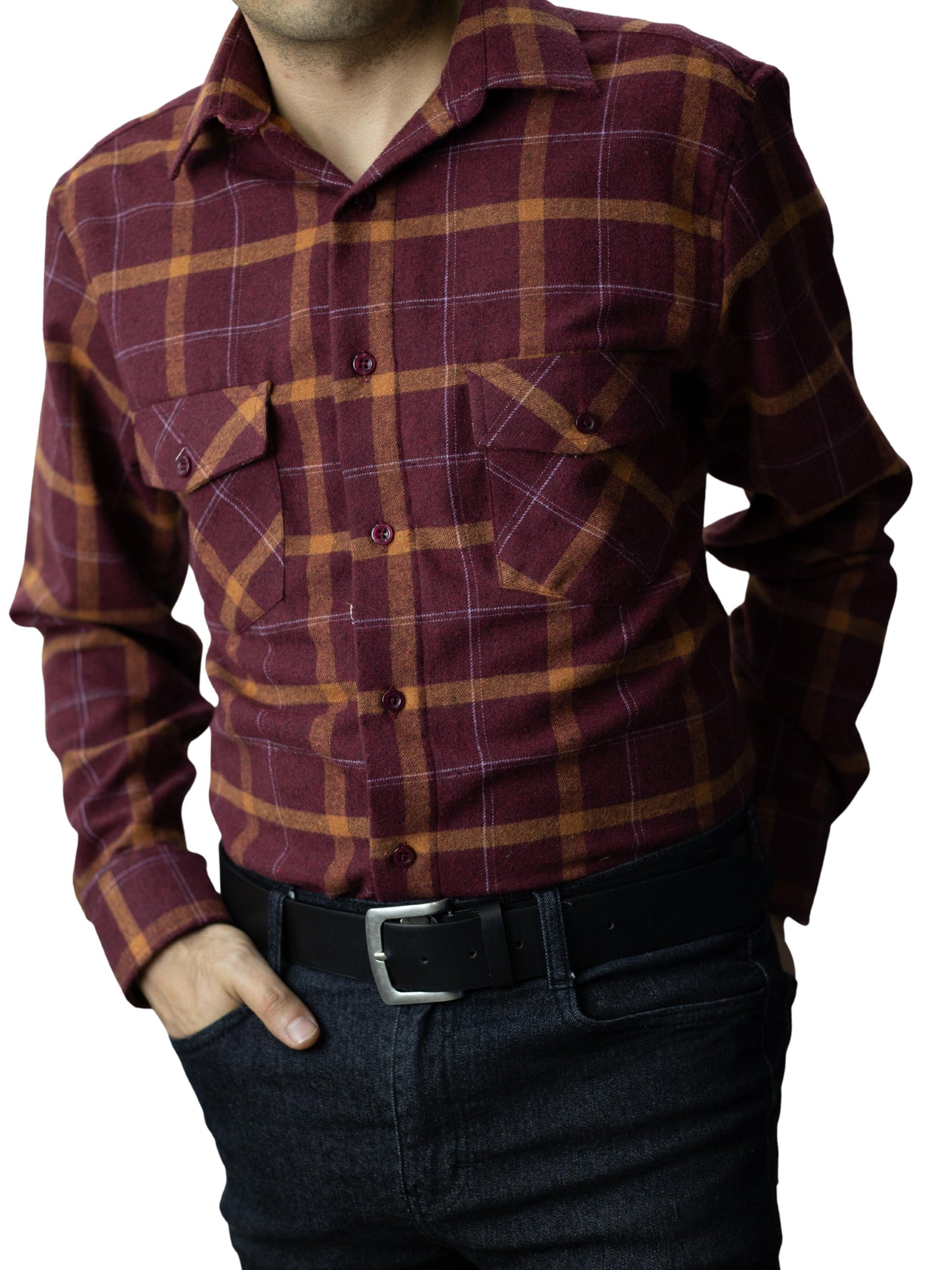 Camisa franela slim fit - Vino
