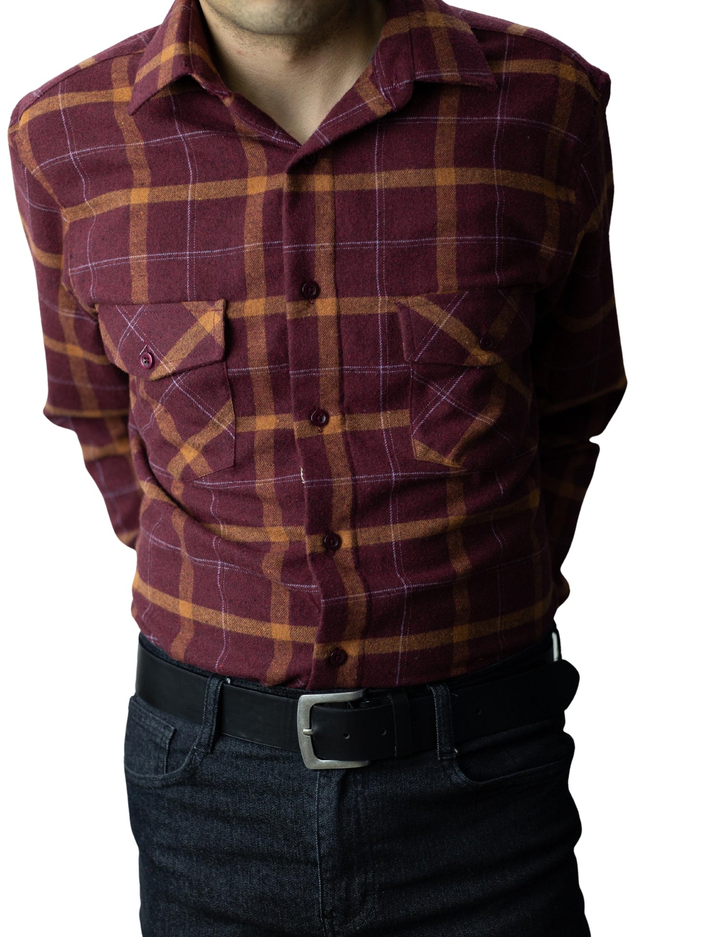 Camisa franela slim fit - Vino