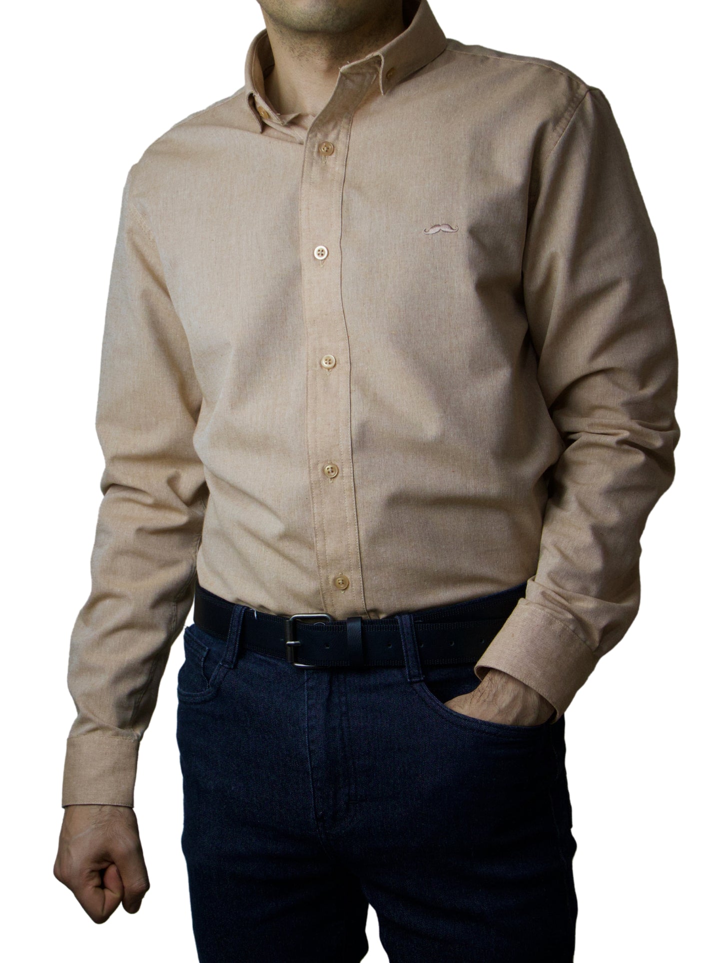 Camisa slim fit - Caqui liso