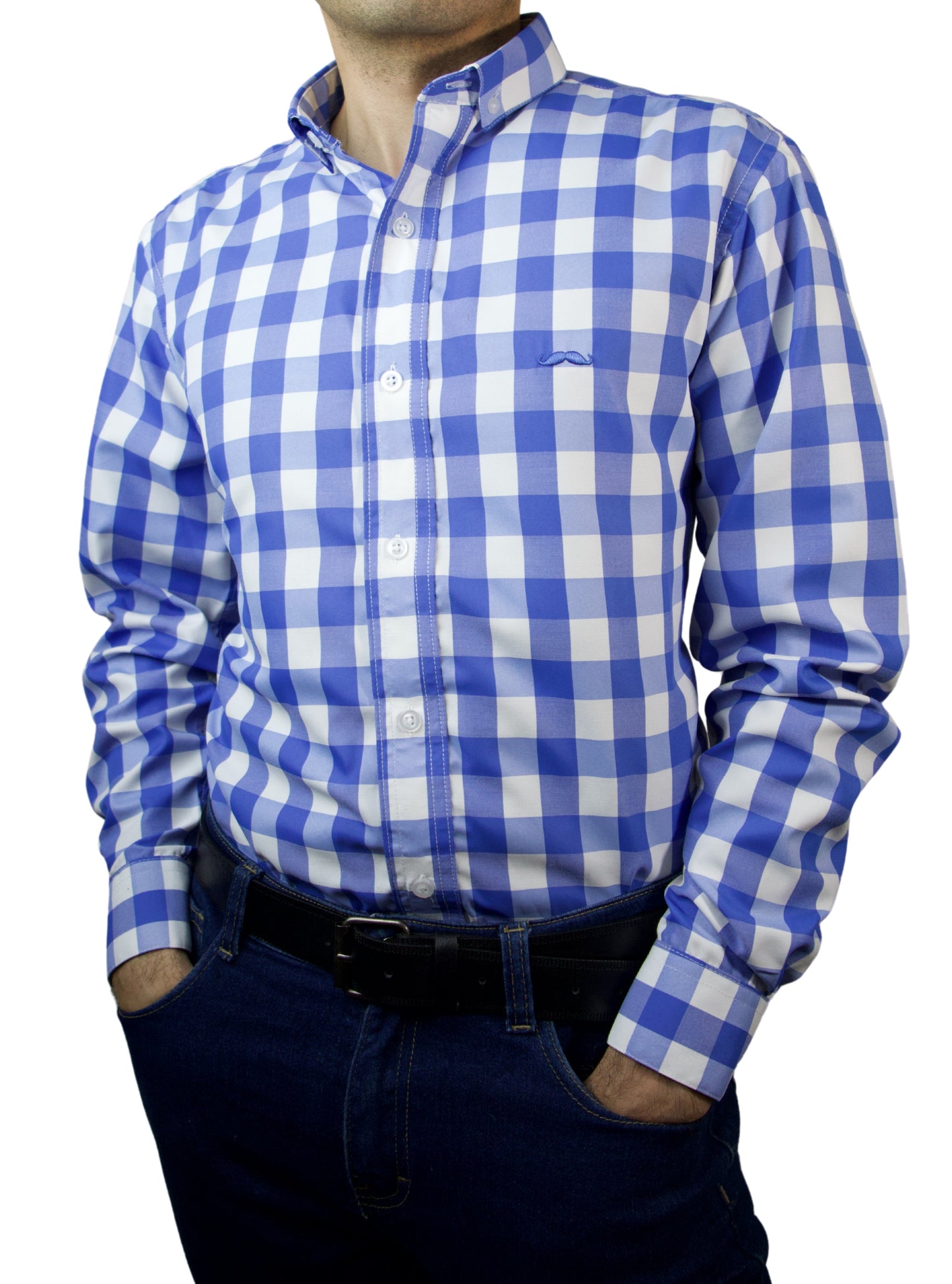Camisa slim fit - Cuadro azul claro