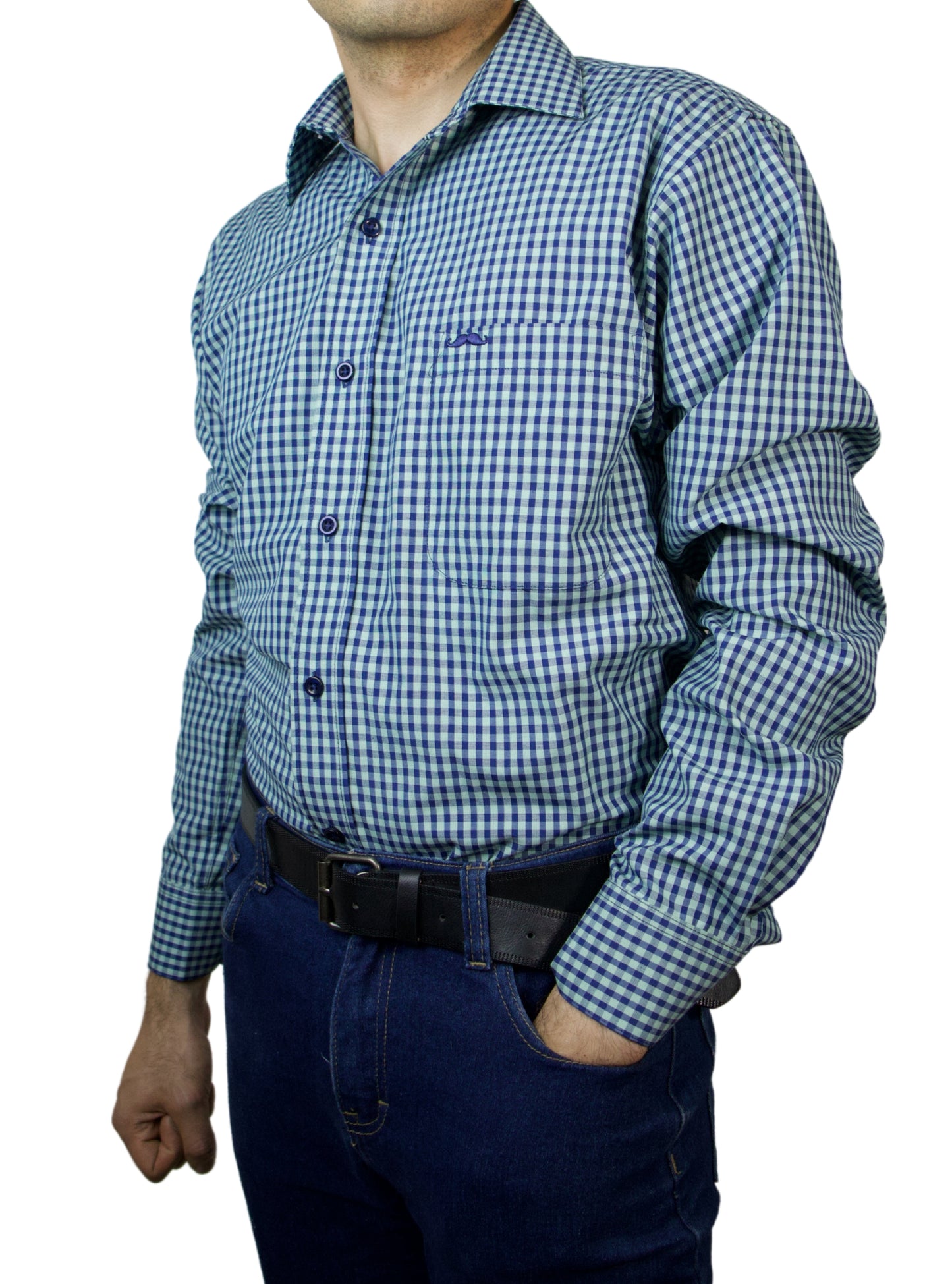 Camisa corte regular - Cuadro menta