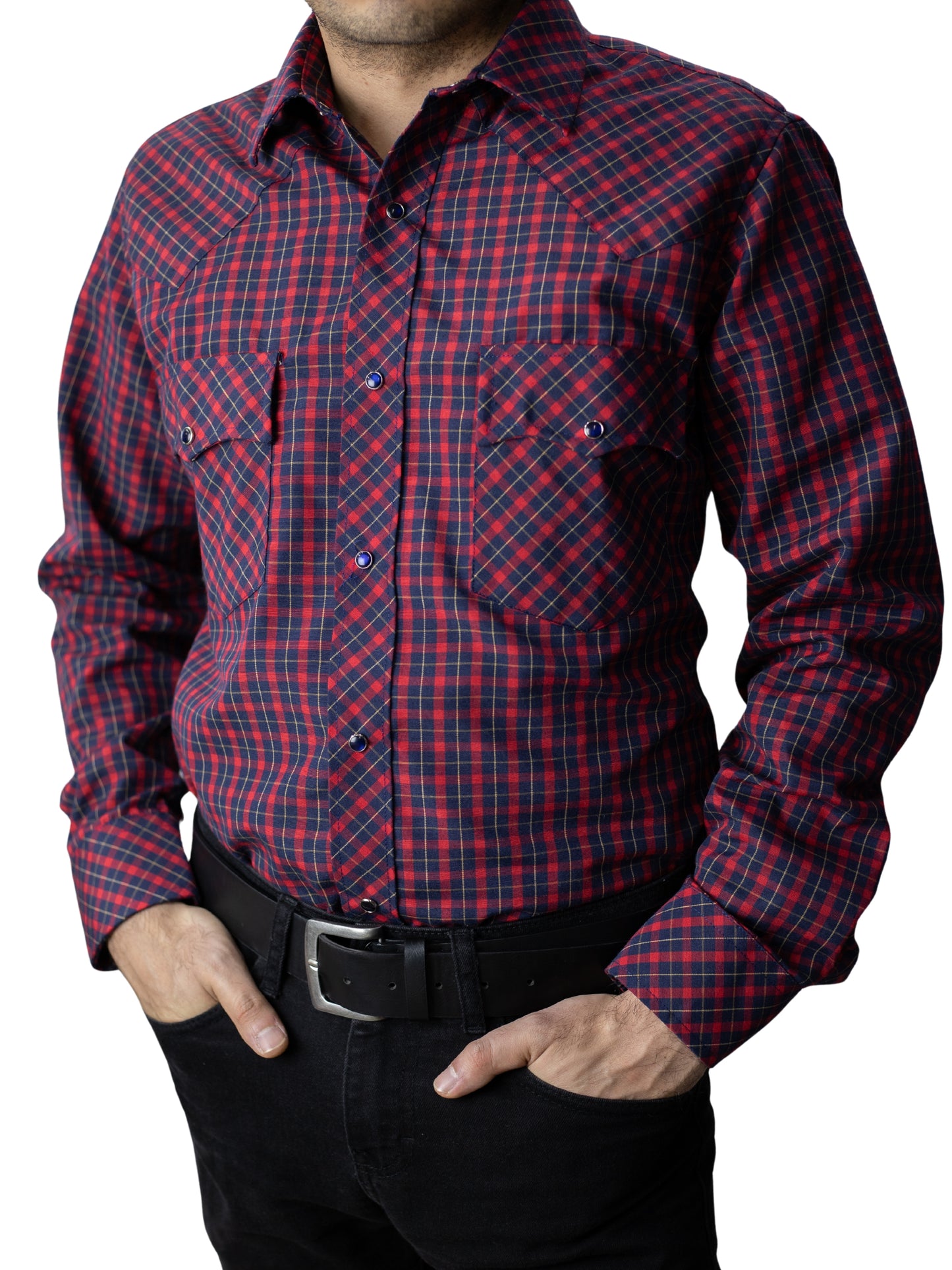 Camisa vaquera slim fit - Cuadro rojo y marino