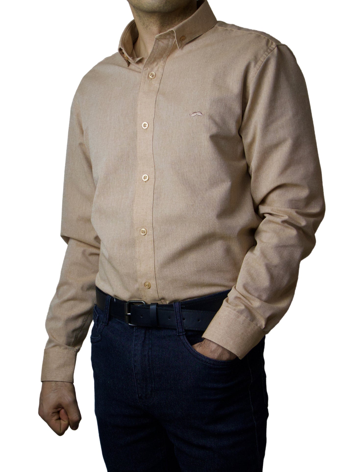 Camisa slim fit - Caqui liso