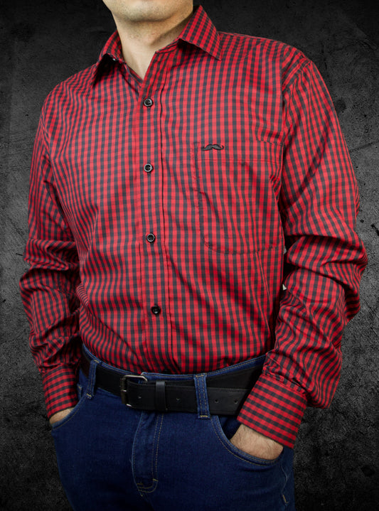 Camisa corte regular - Rojo y negro