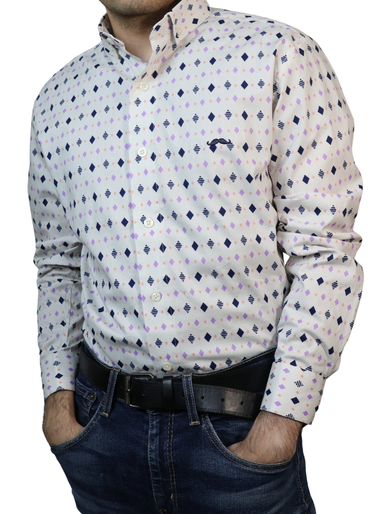Camisa slim fit - Blanco geométrico
