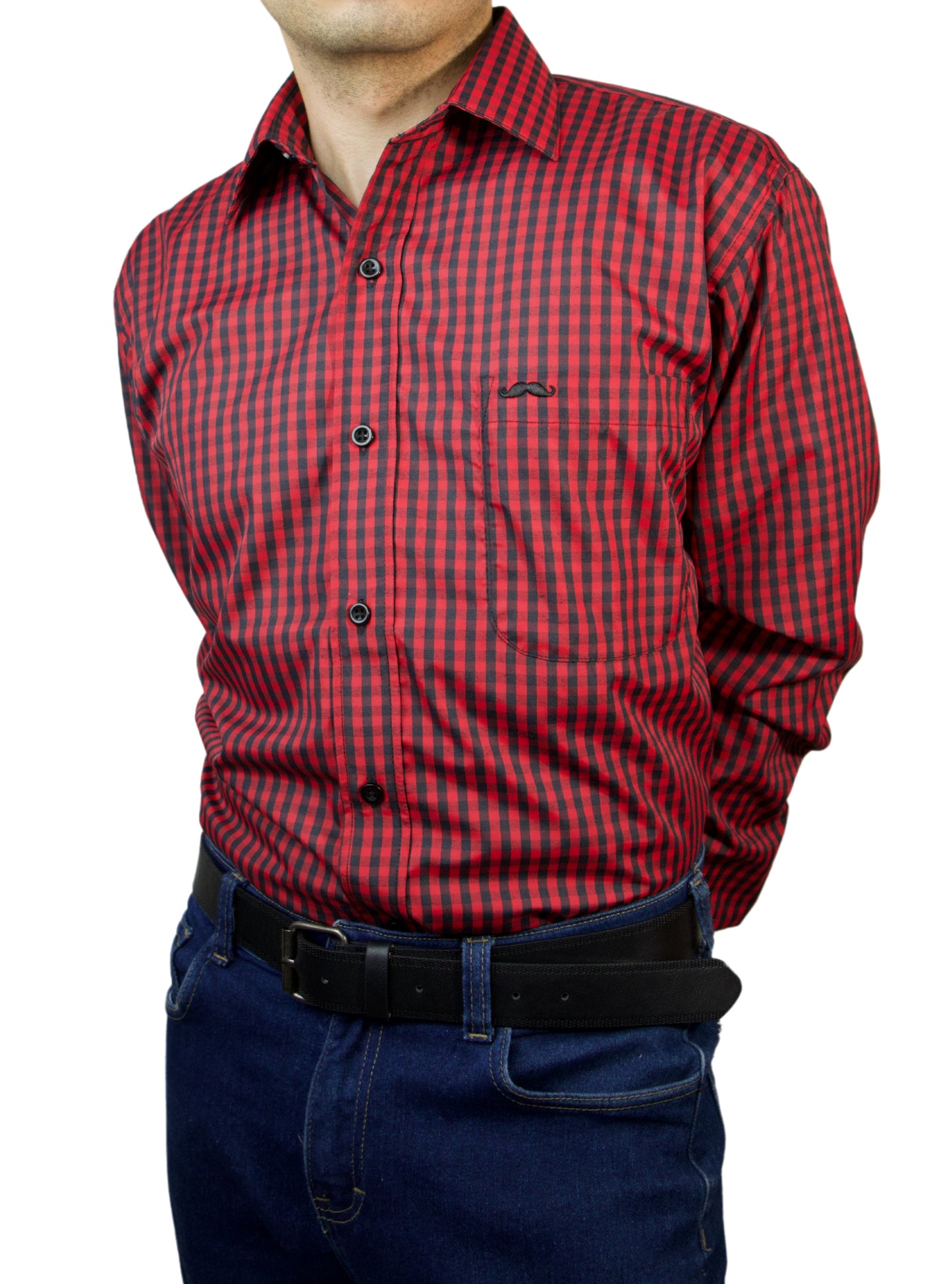 Camisa corte regular - Rojo y negro