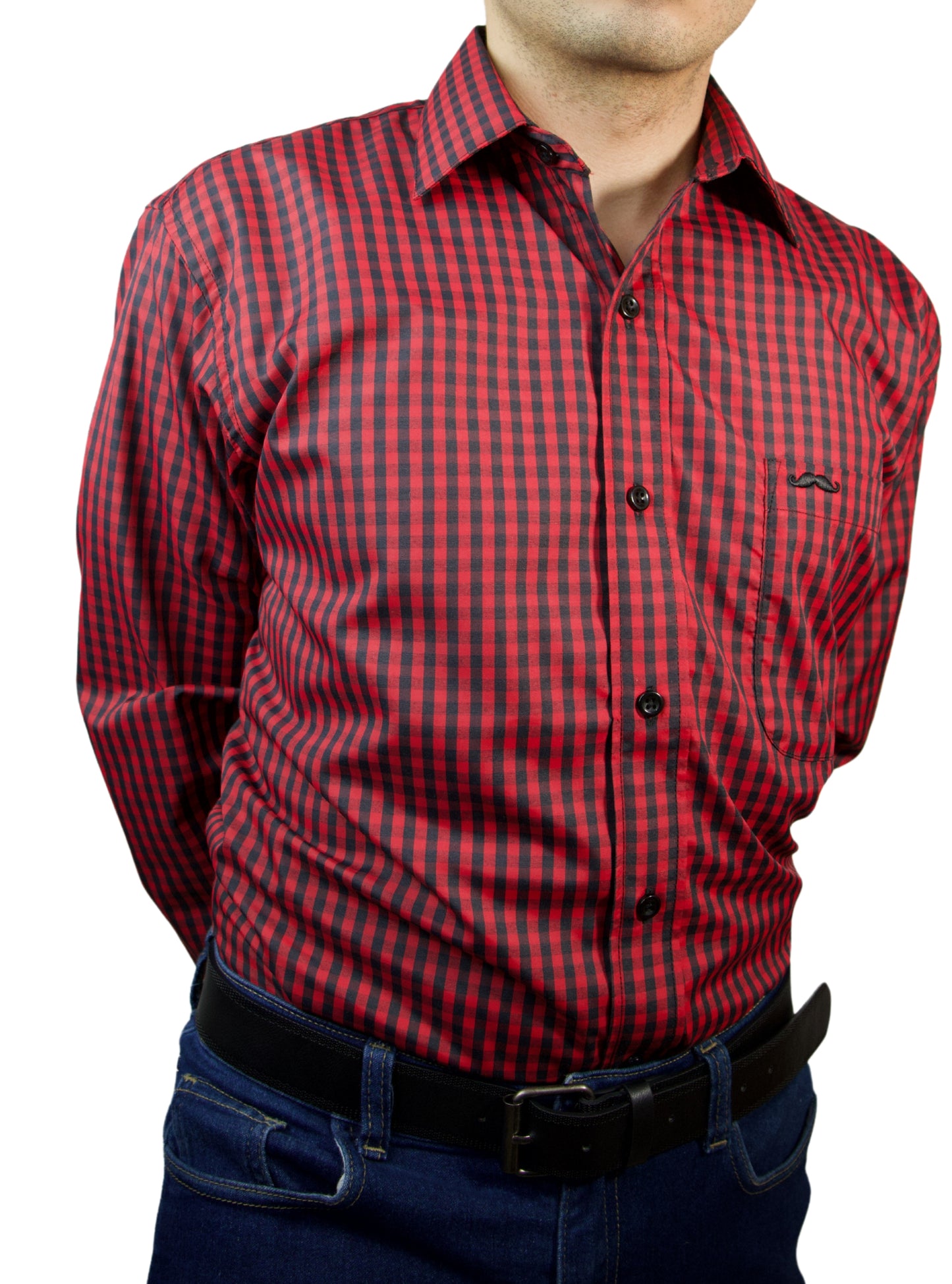 Camisa corte regular - Rojo y negro