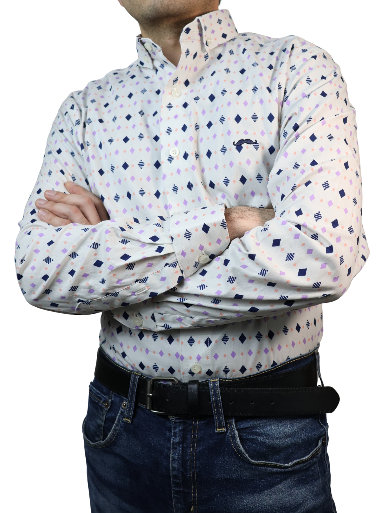 Camisa slim fit - Blanco geométrico