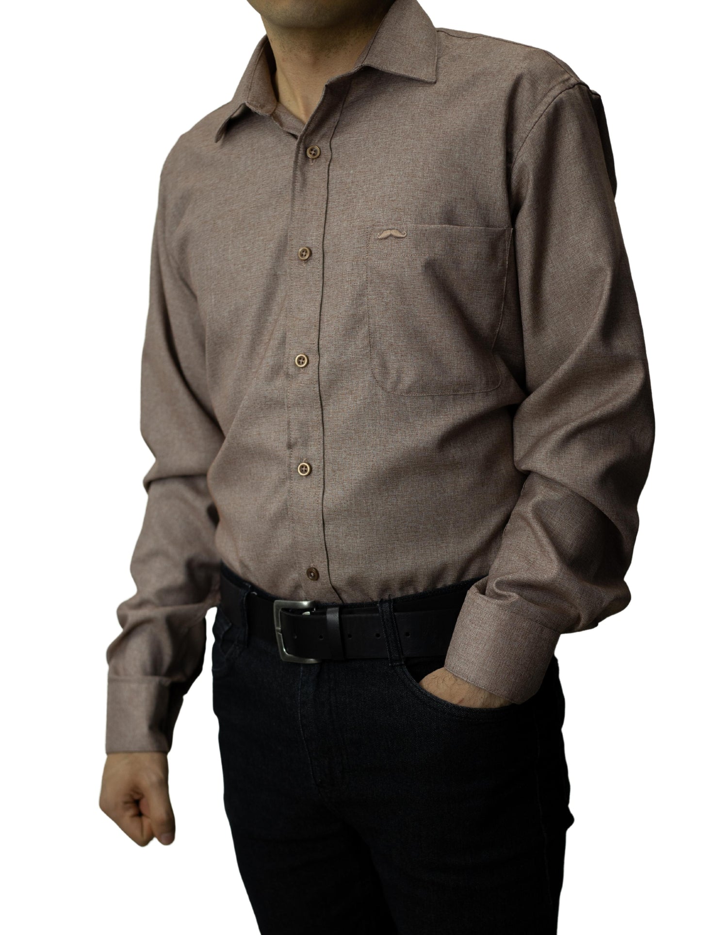 Camisa corte regular - Café liso