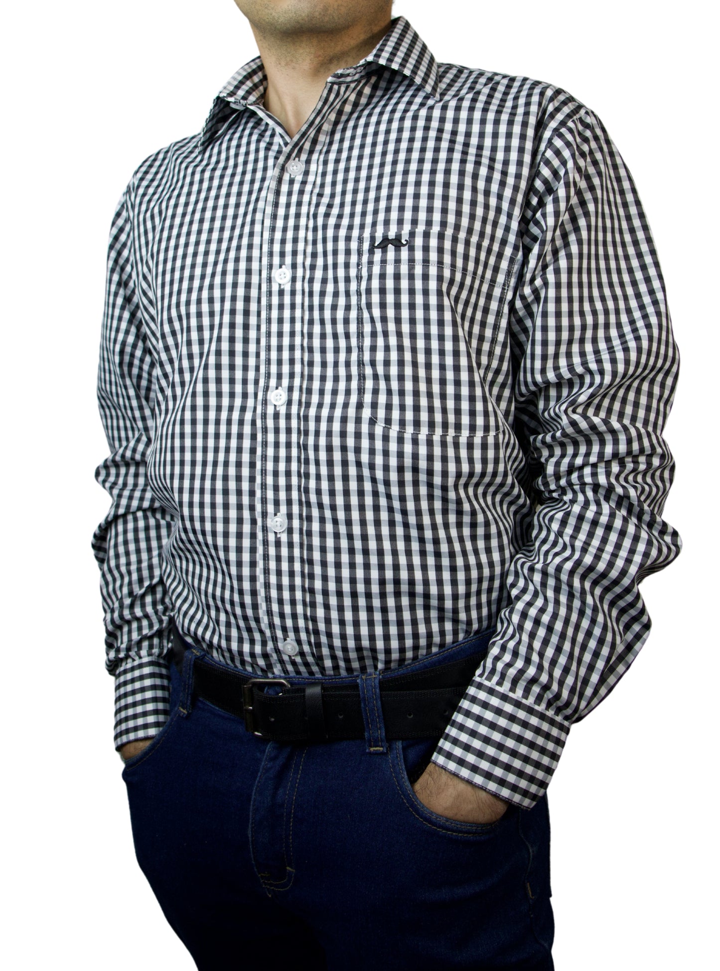Camisa corte regular - Cuadro negro