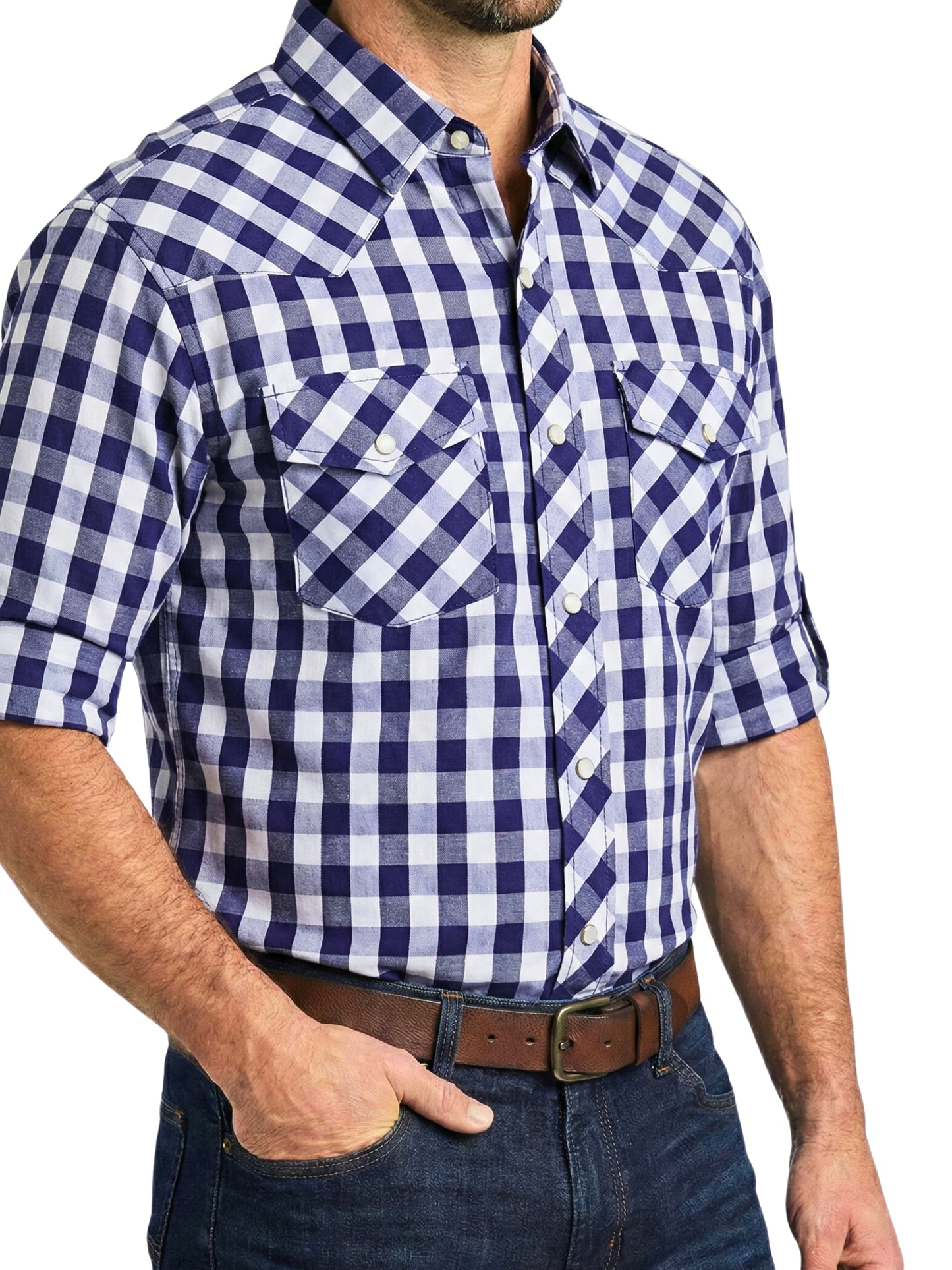 Camisa Vaquera Slim Fit - Cuadro azul