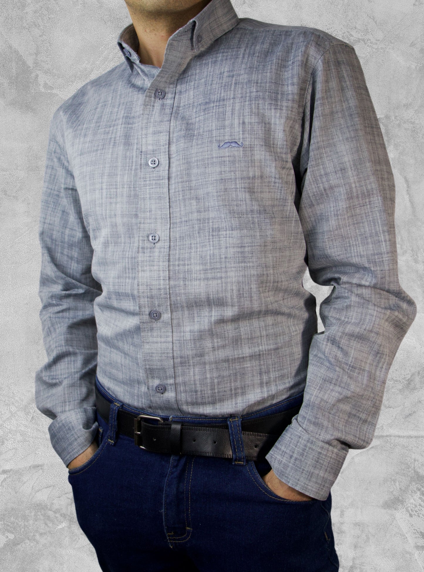 Camisa slim fit - Lino gris