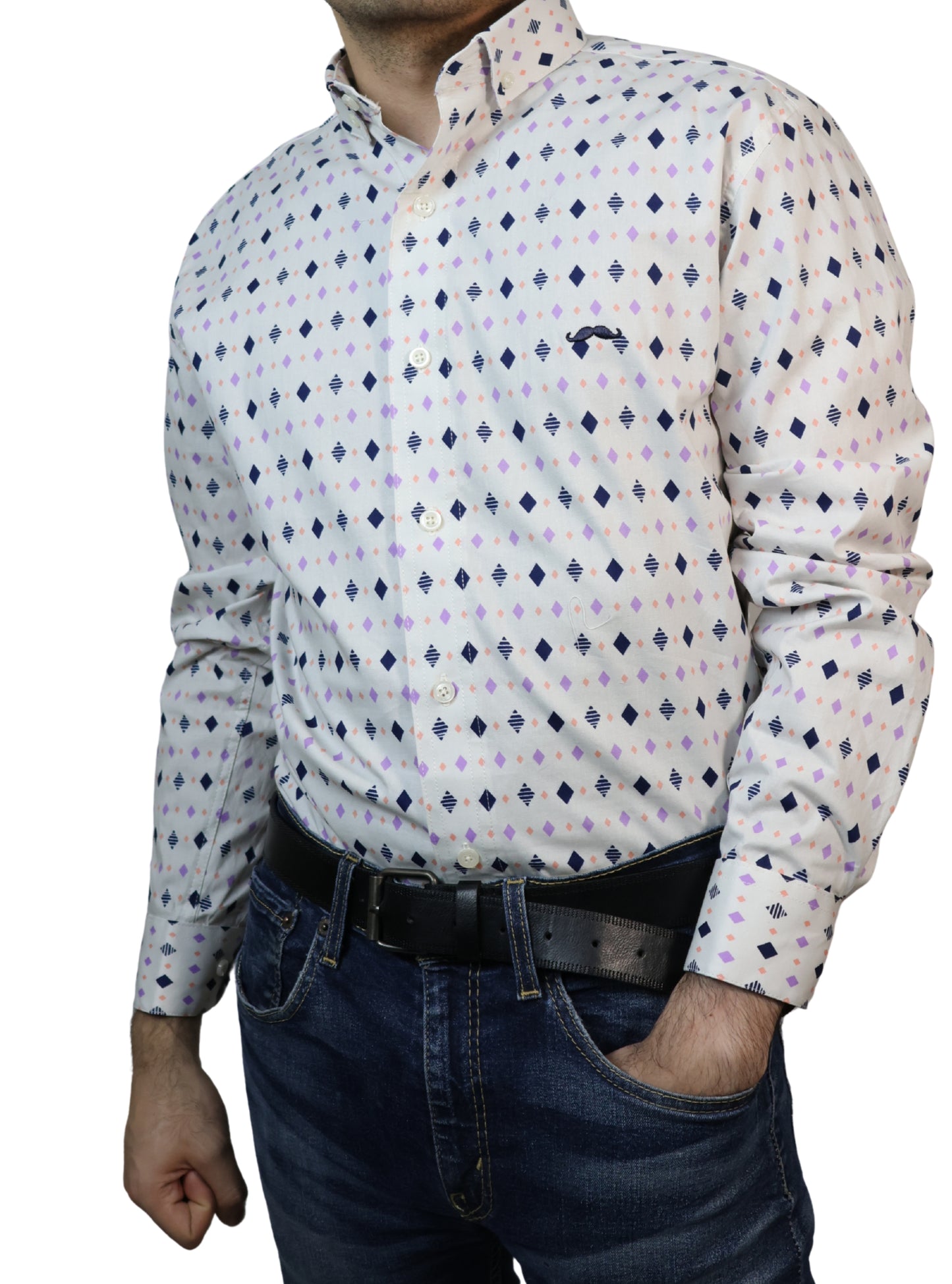 Camisa slim fit - Blanco geométrico