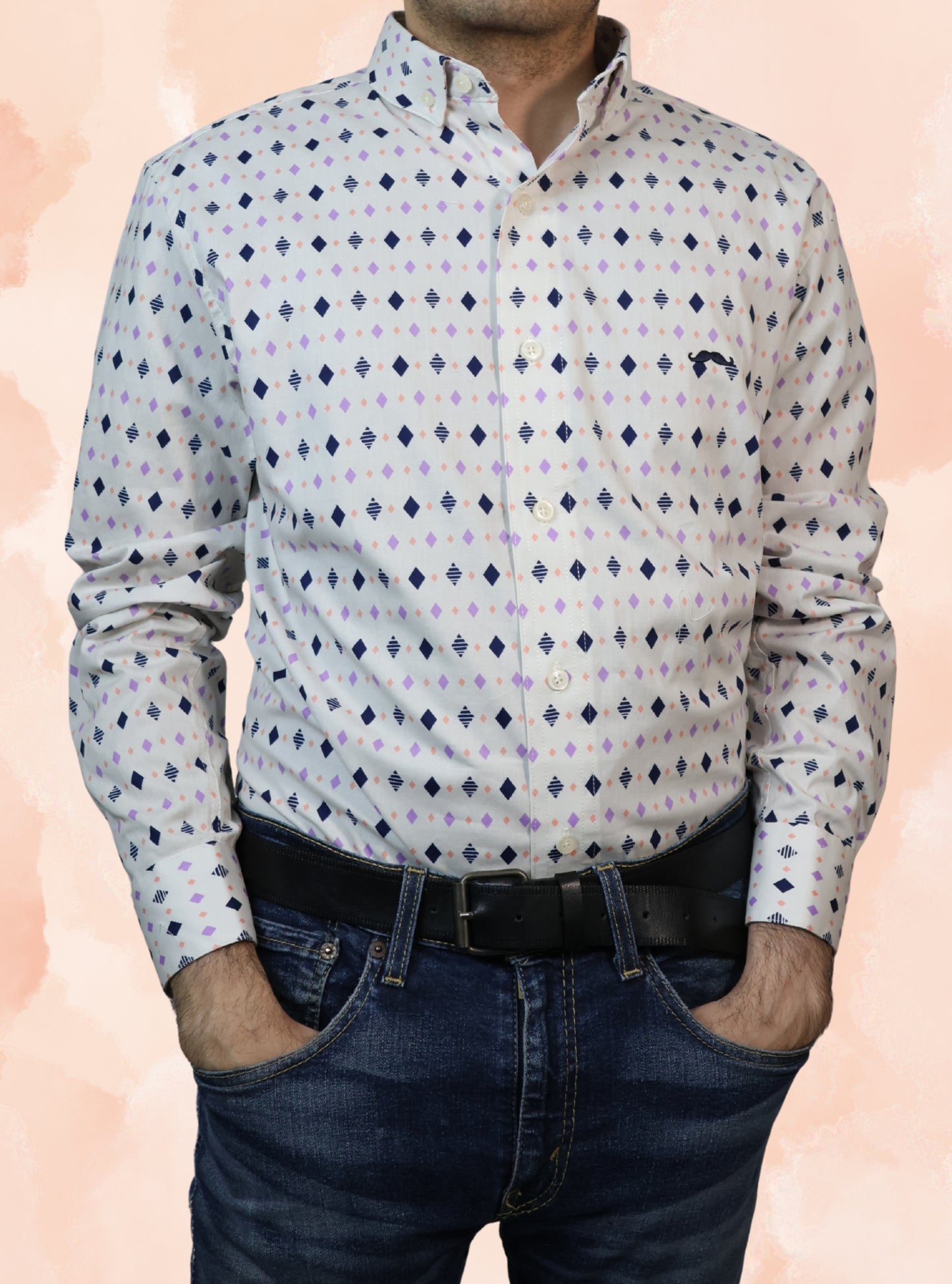 Camisa slim fit - Blanco geométrico