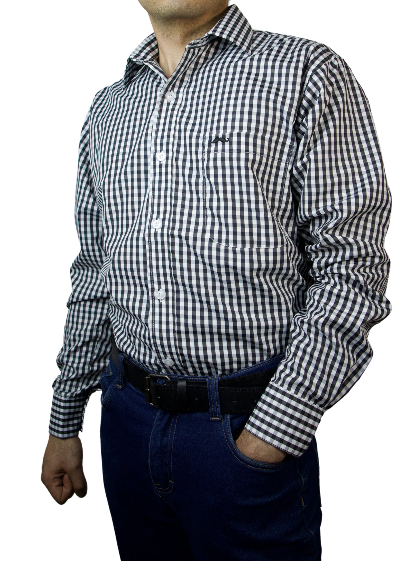 Camisa corte regular - Cuadro negro