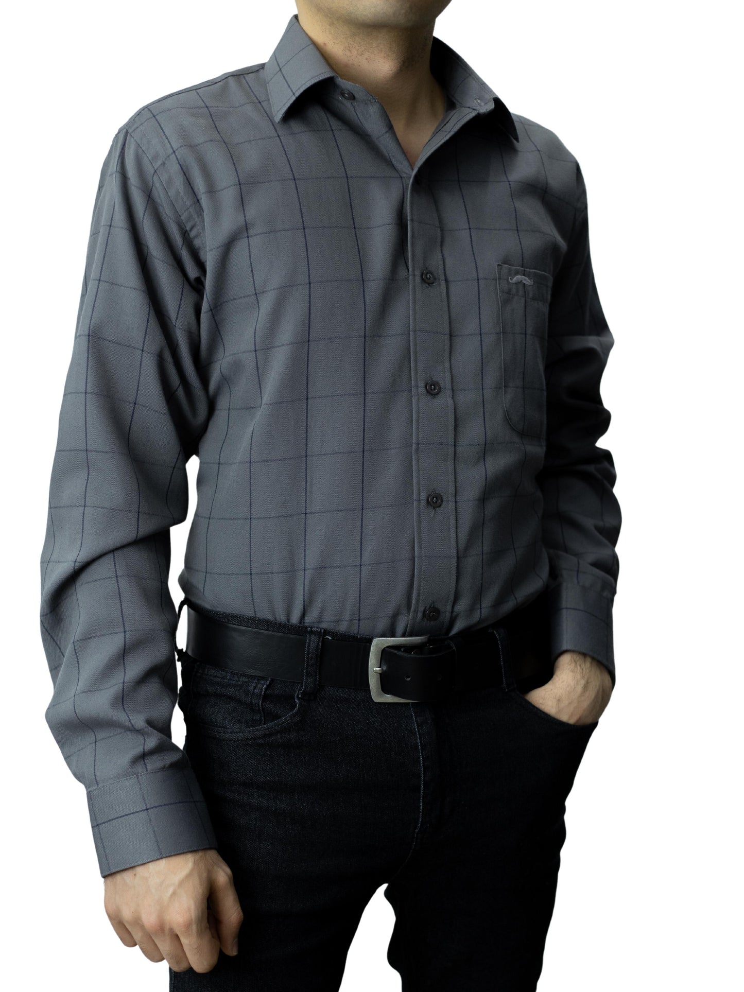 Camisa corte regular - Cuadro gris