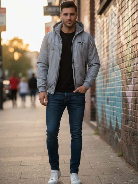 Chamarra con capucha -  Plateado