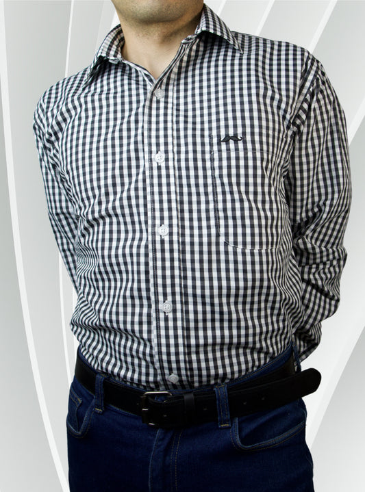 Camisa corte regular - Cuadro negro