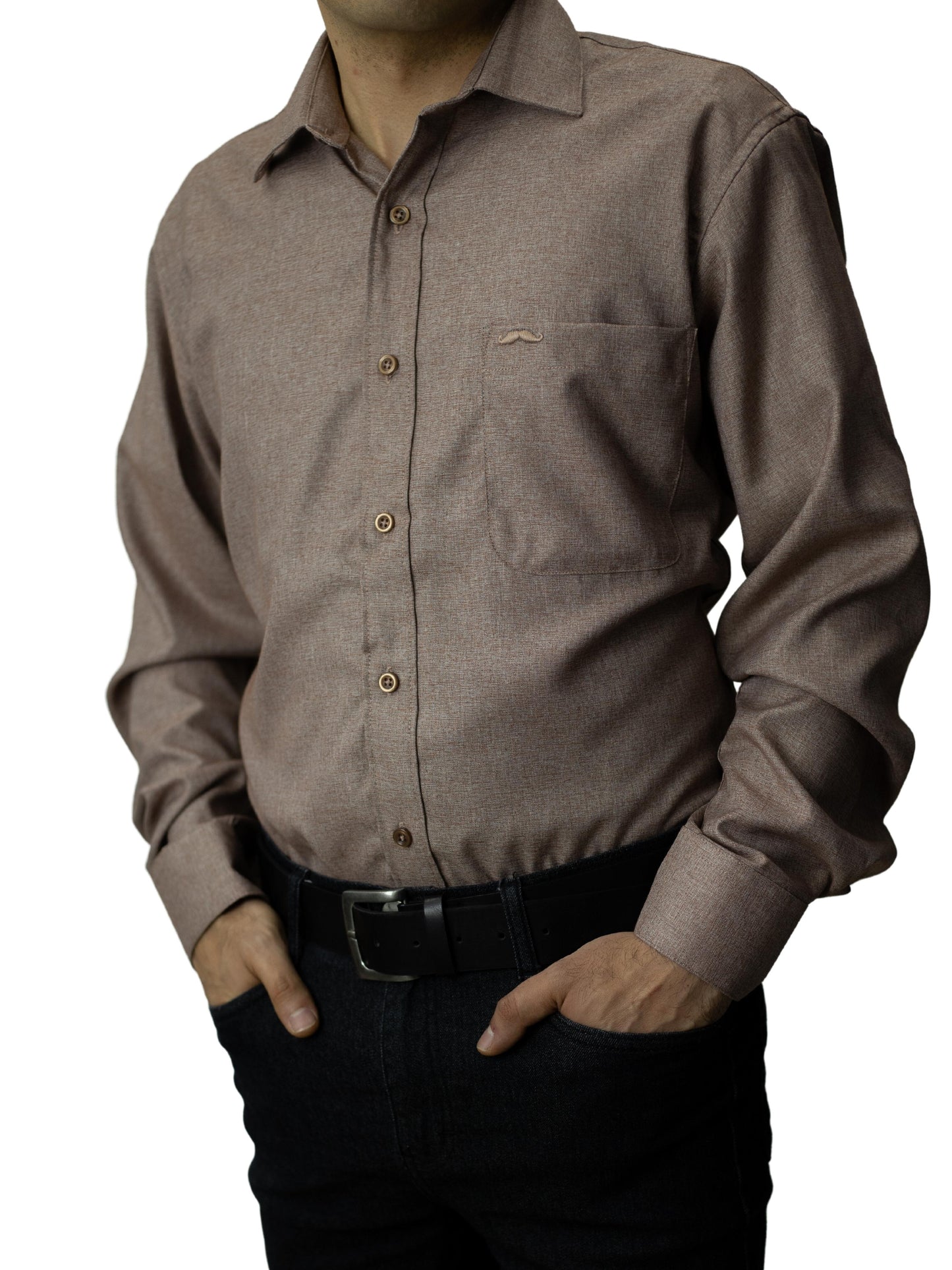 Camisa corte regular - Café liso