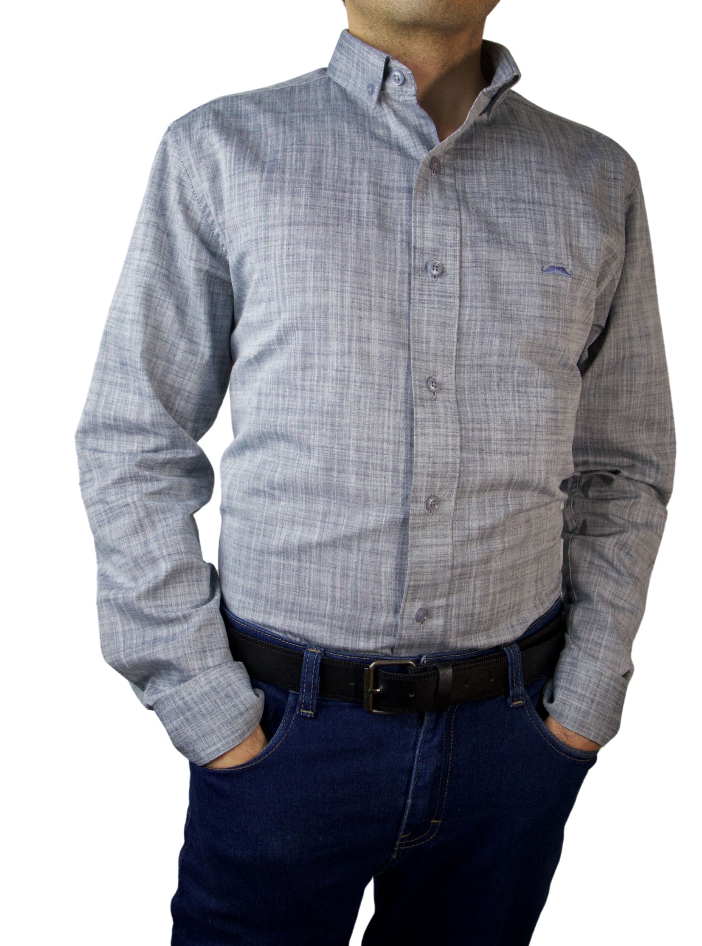 Camisa slim fit - Lino gris