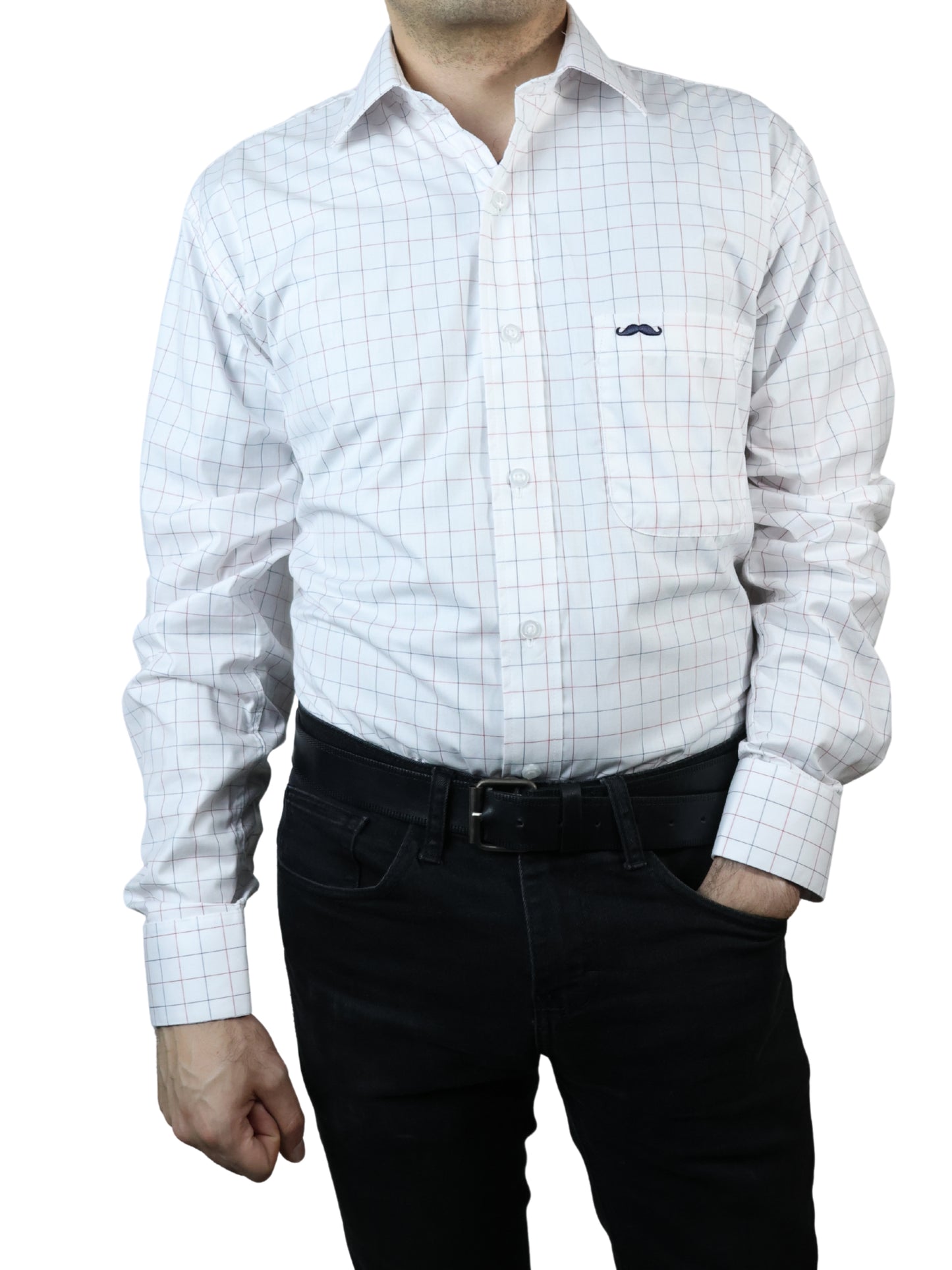 Camisa corte regular - Blanco cuadros