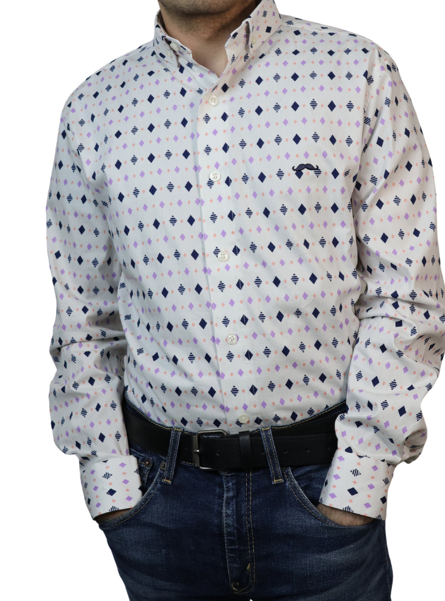 Camisa slim fit - Blanco geométrico