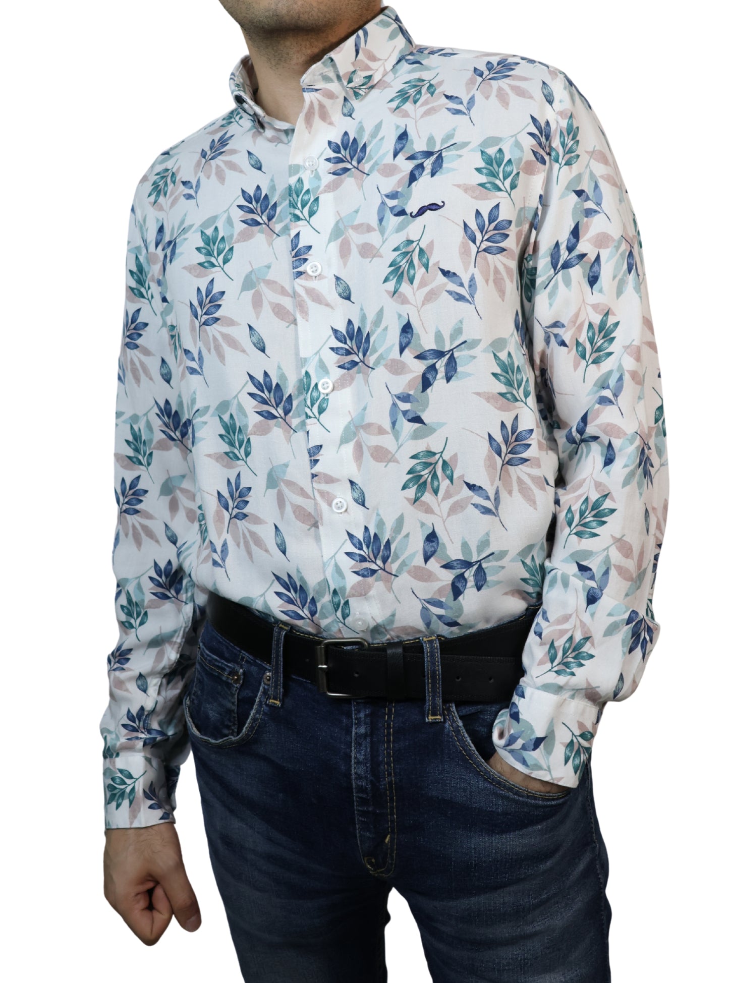 Camisa slim fit - Blanco flores
