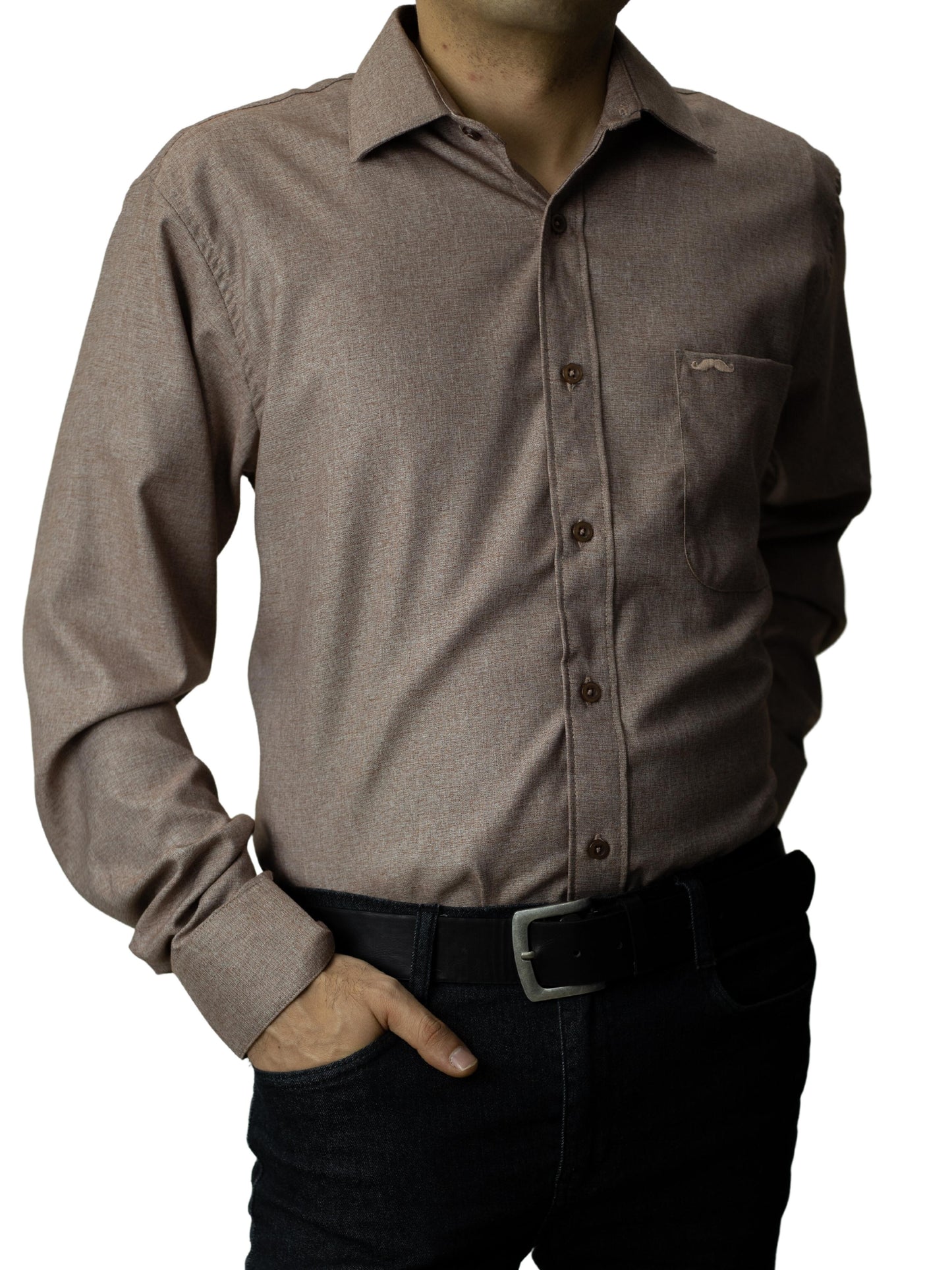 Camisa corte regular - Café liso