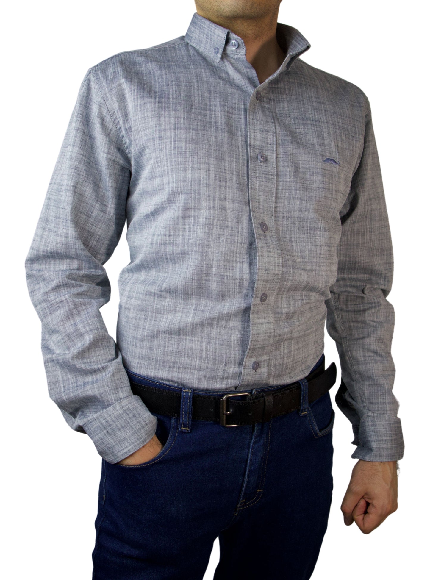Camisa slim fit - Lino gris
