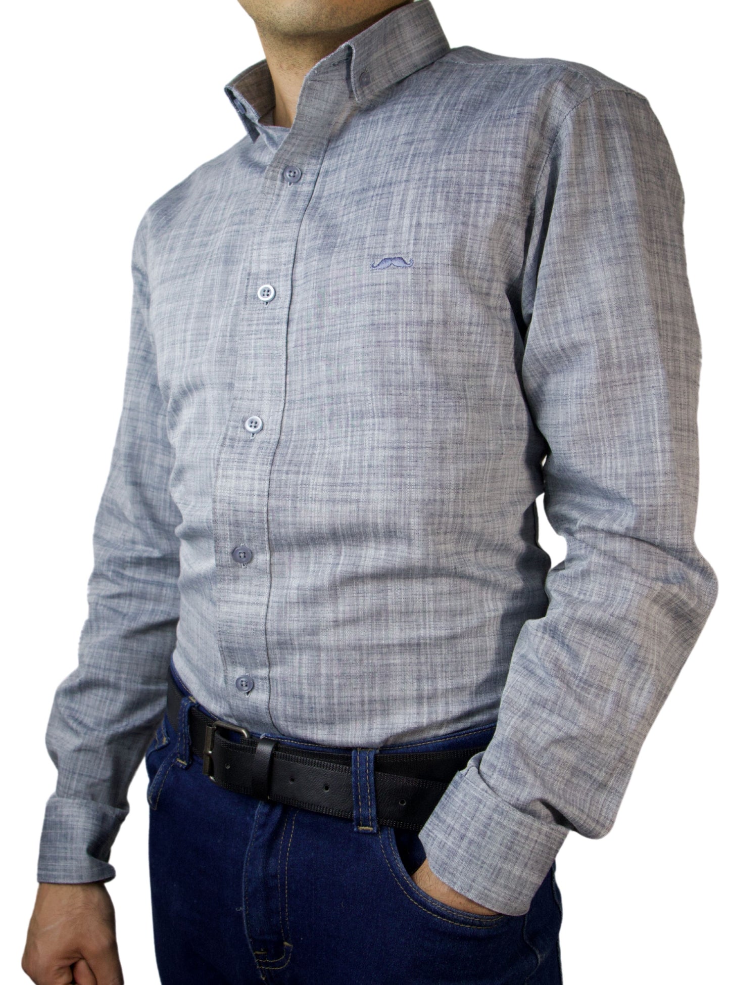 Camisa slim fit - Lino gris