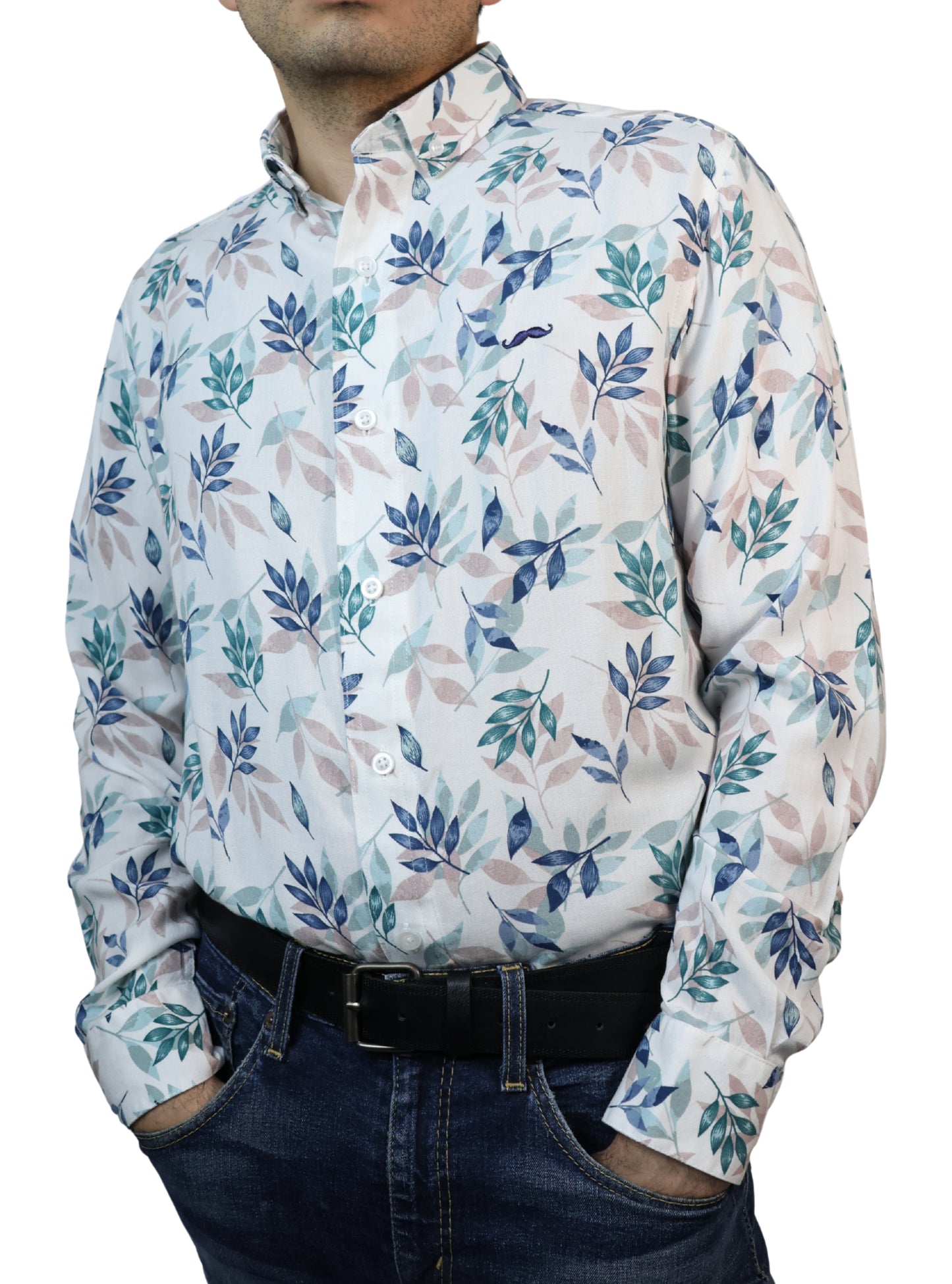 Camisa slim fit - Blanco flores