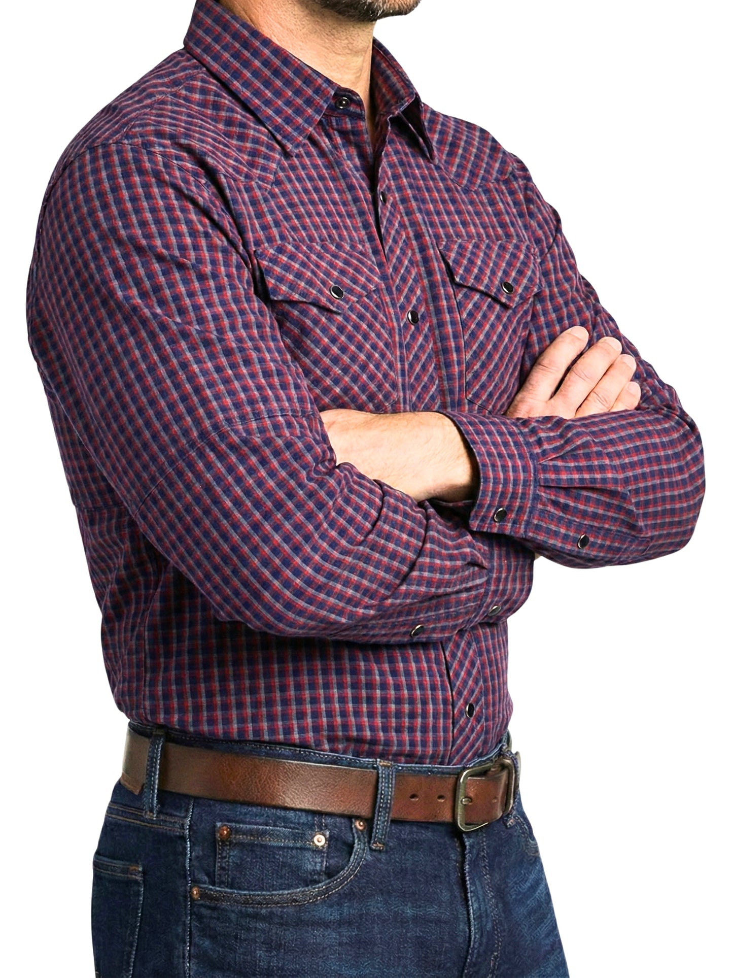 Camisa Vaquera Slim Fit - Cuadro morado