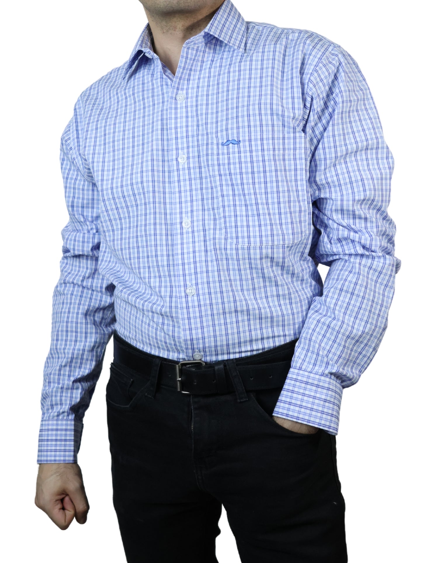 Camisa corte regular - Azul cuadrilla