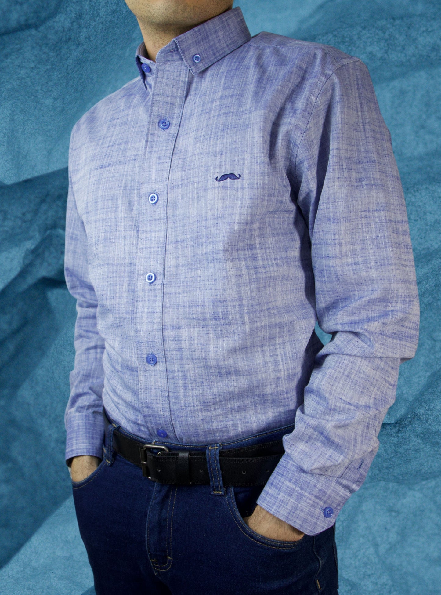Camisa slim fit - Lino azul