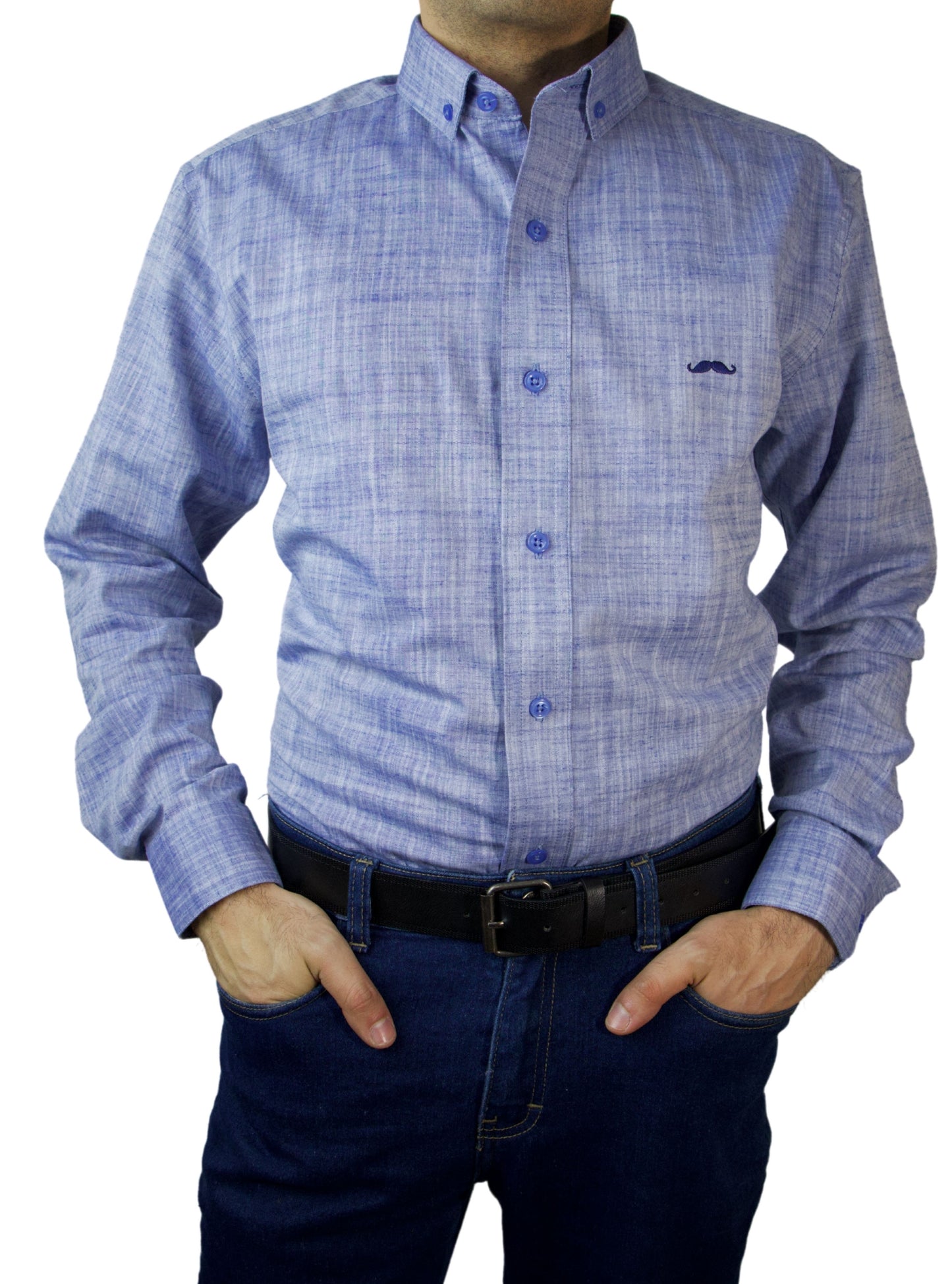 Camisa slim fit - Lino azul