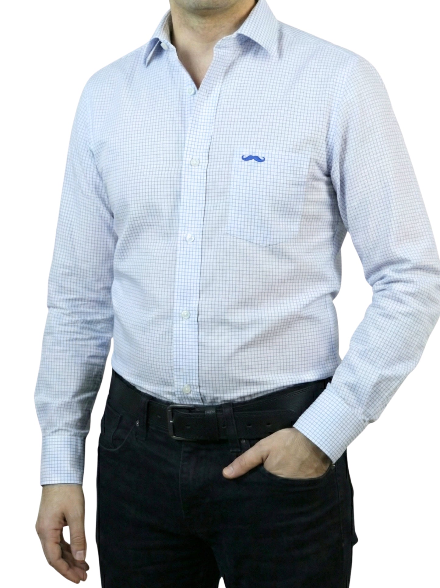 Camisa corte regular - Mini cuadro azul