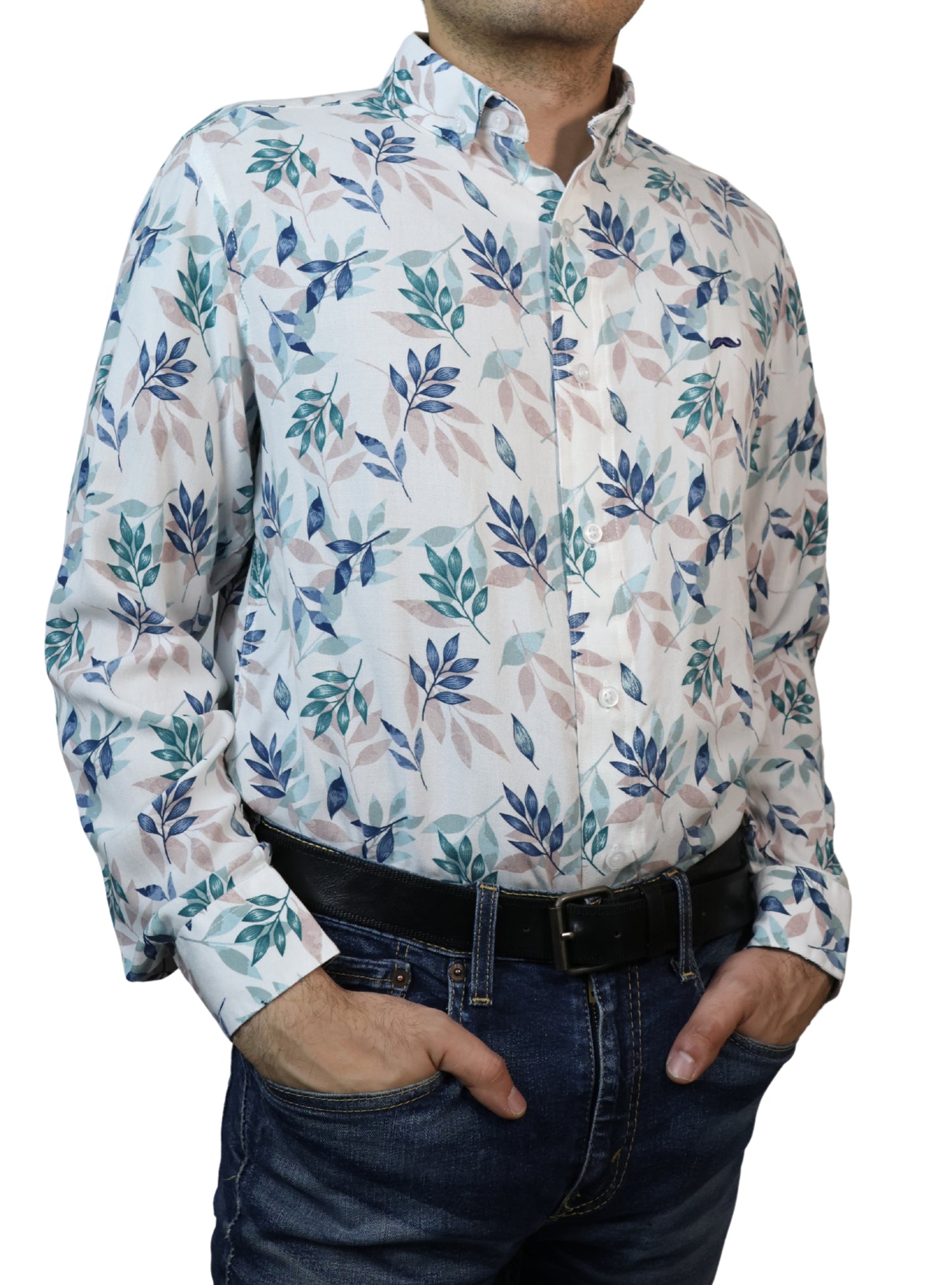 Camisa slim fit - Blanco flores