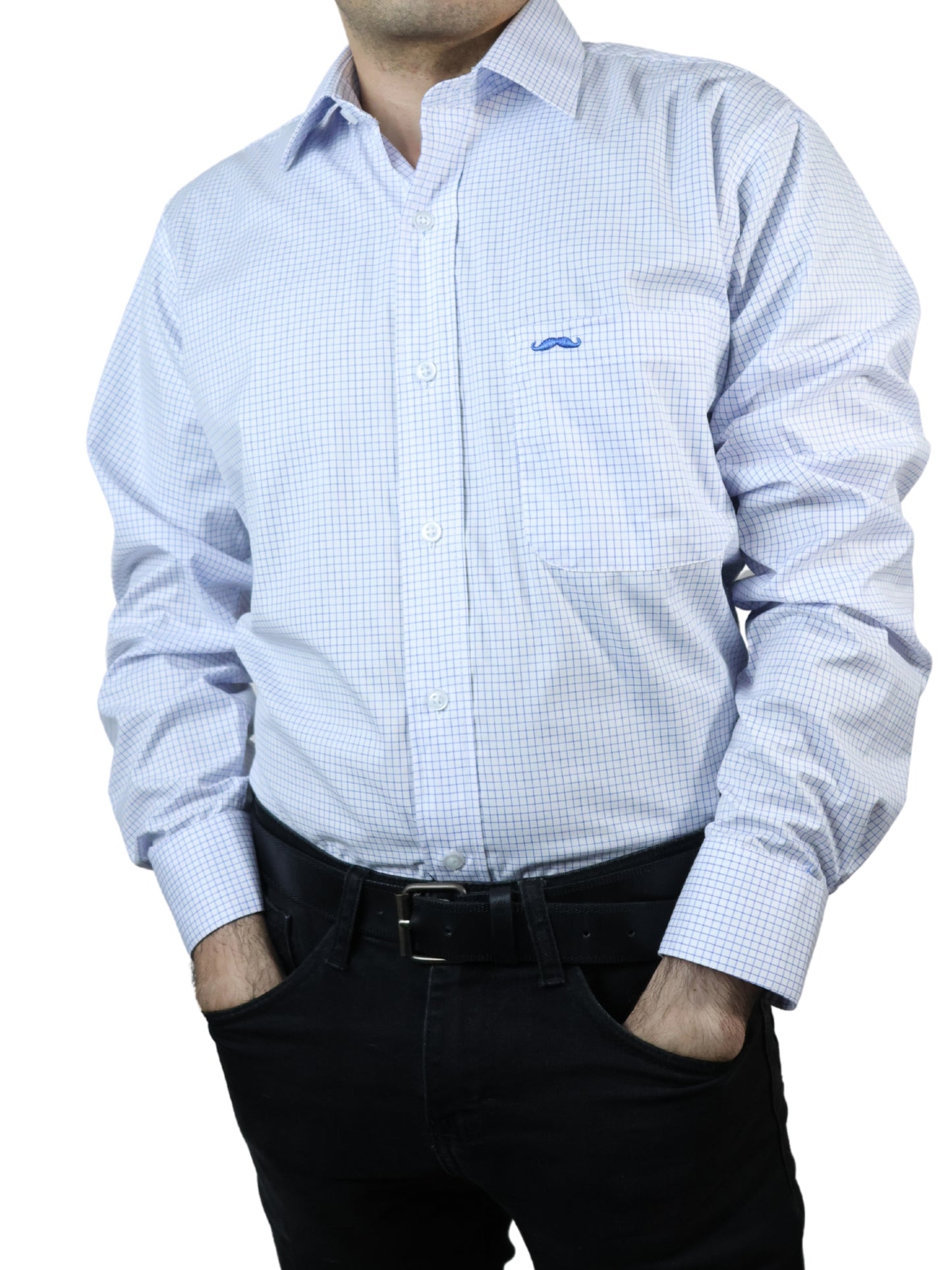 Camisa corte regular - Mini cuadro azul