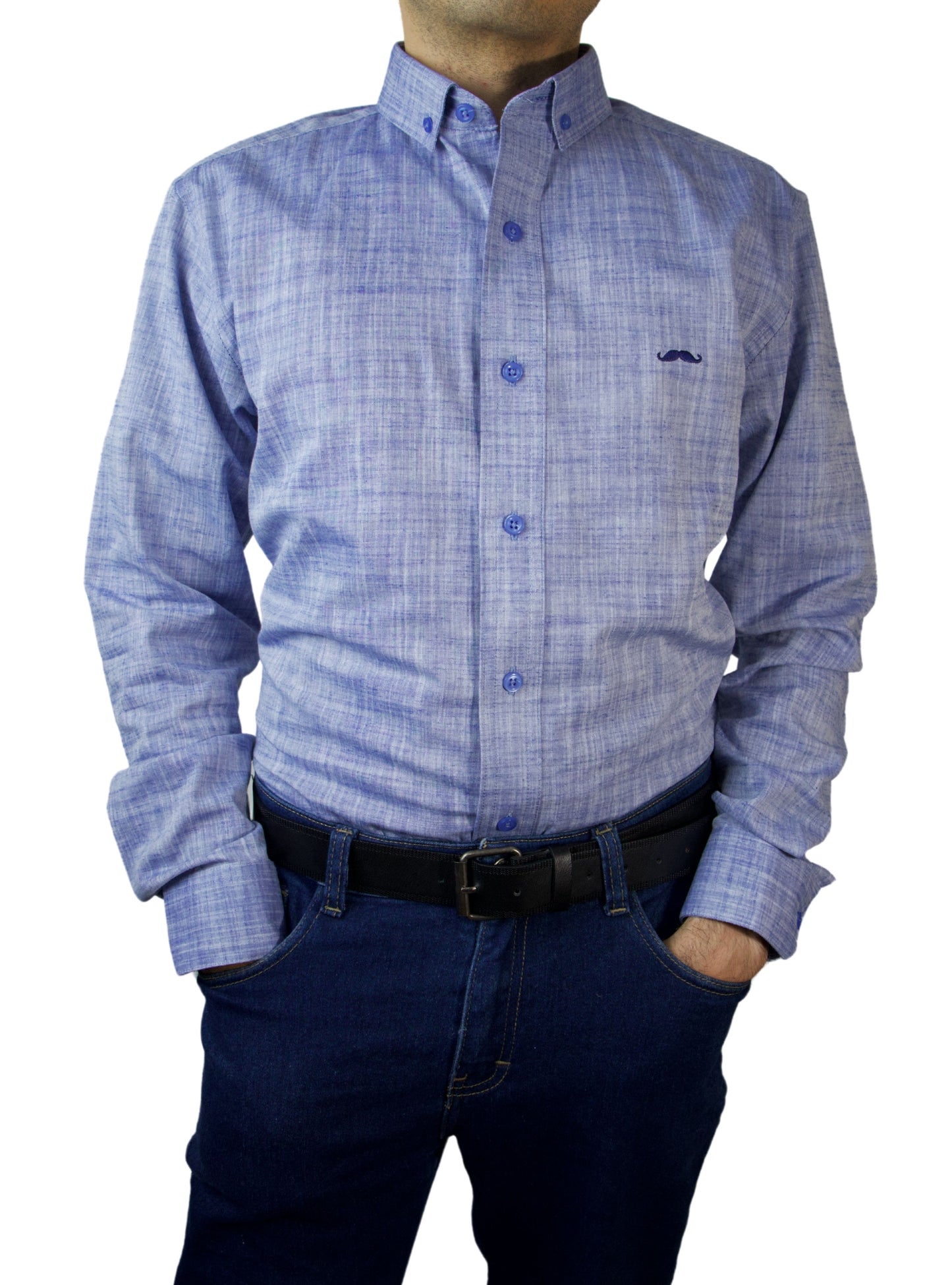 Camisa slim fit - Lino azul
