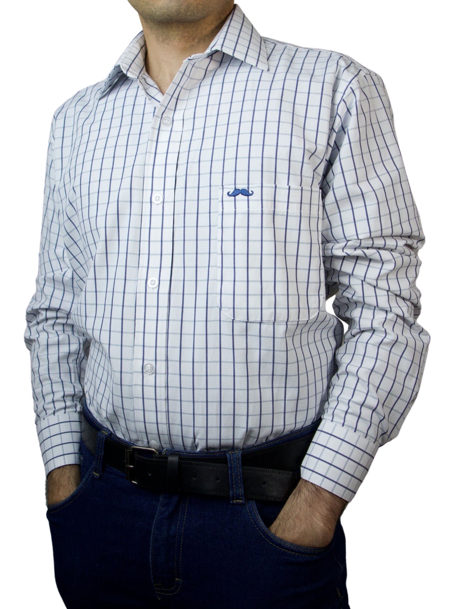 Camisa corte regular - Cuadro blanco líneas azules