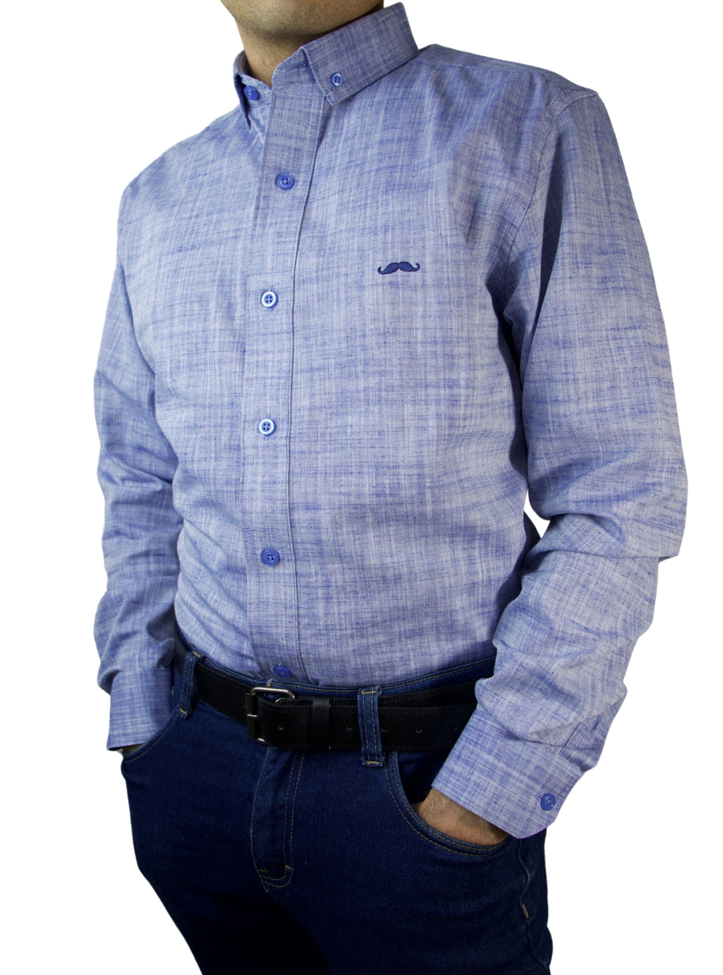 Camisa slim fit - Lino azul