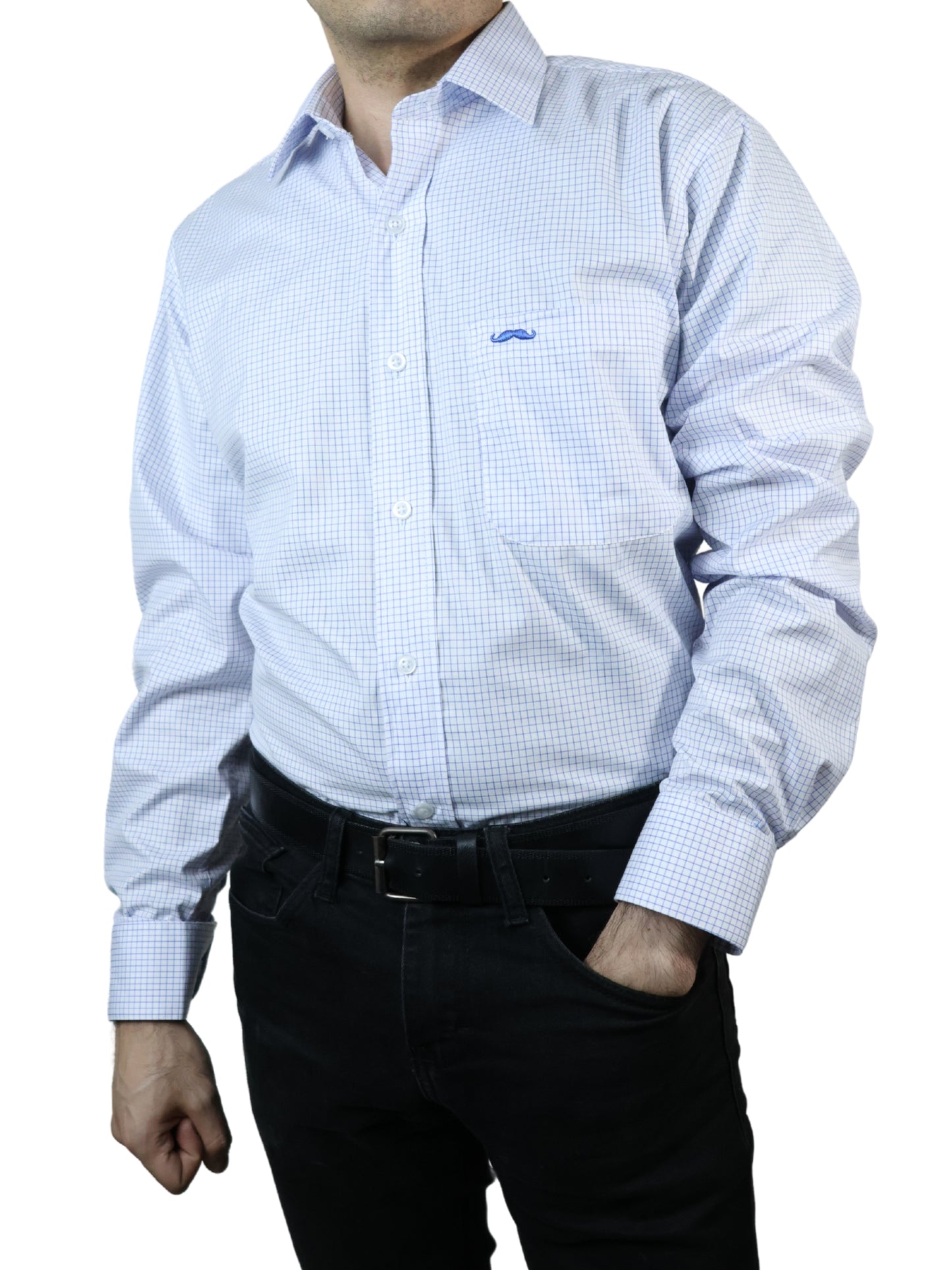 Camisa corte regular - Mini cuadro azul